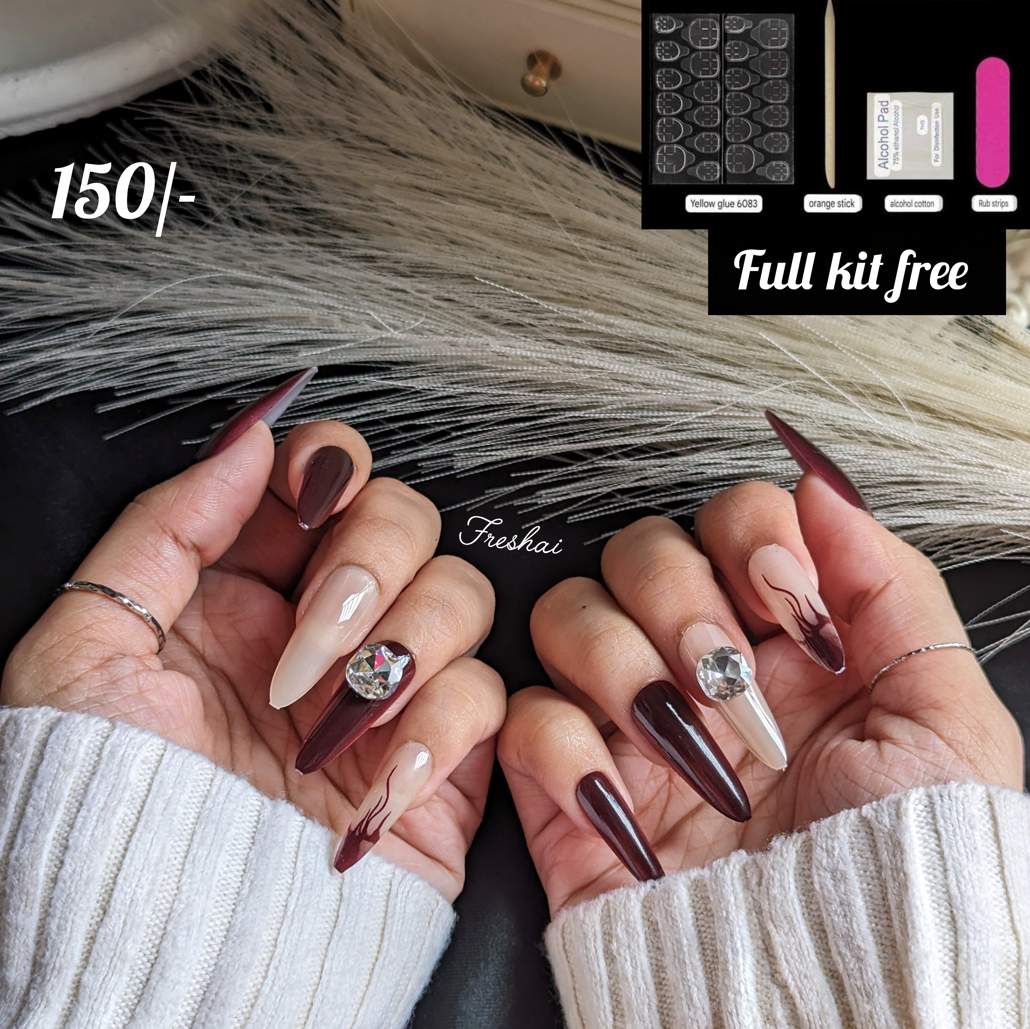 Fake Nails Brown Crystal