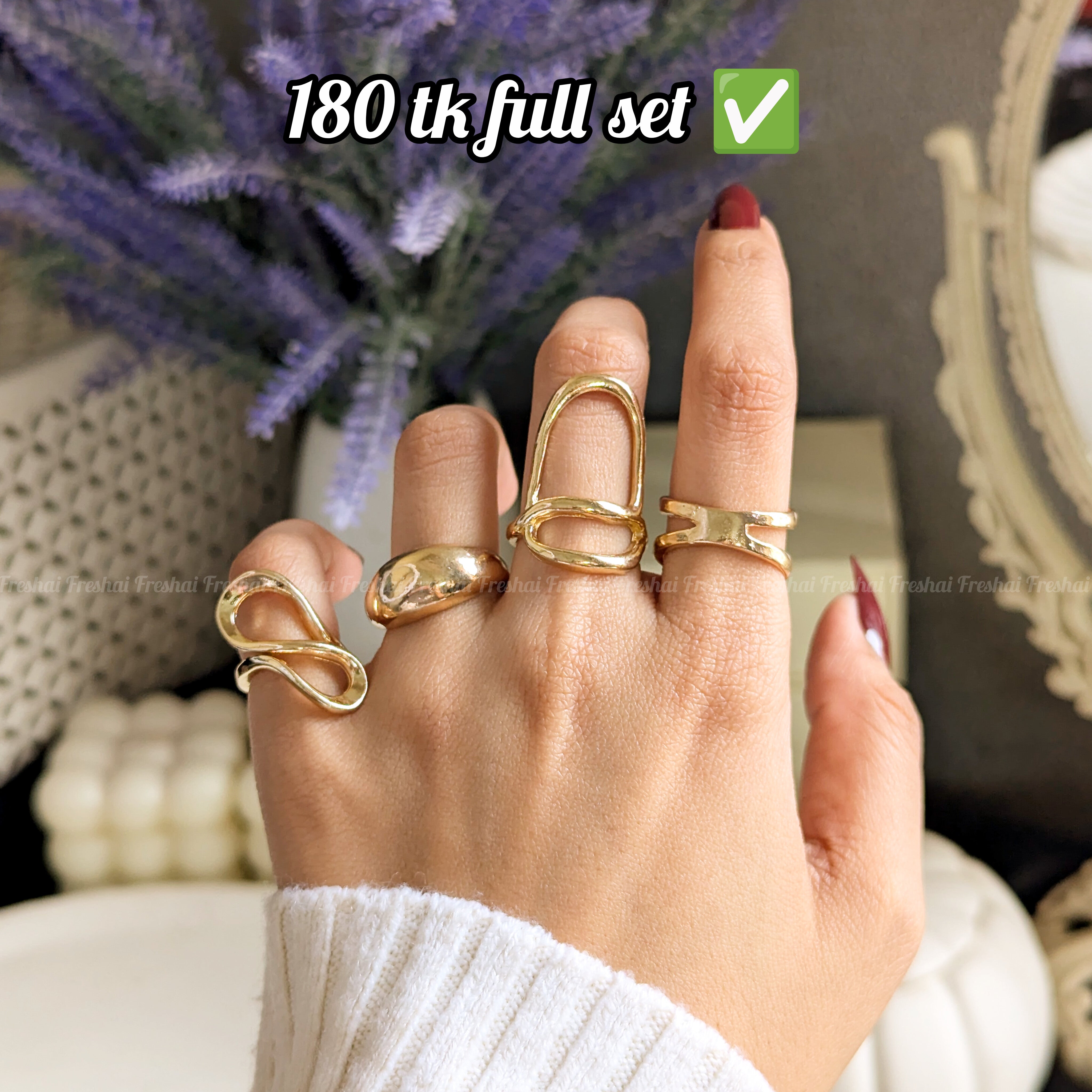 Abstract Gold Open Ring Set (4pcs)