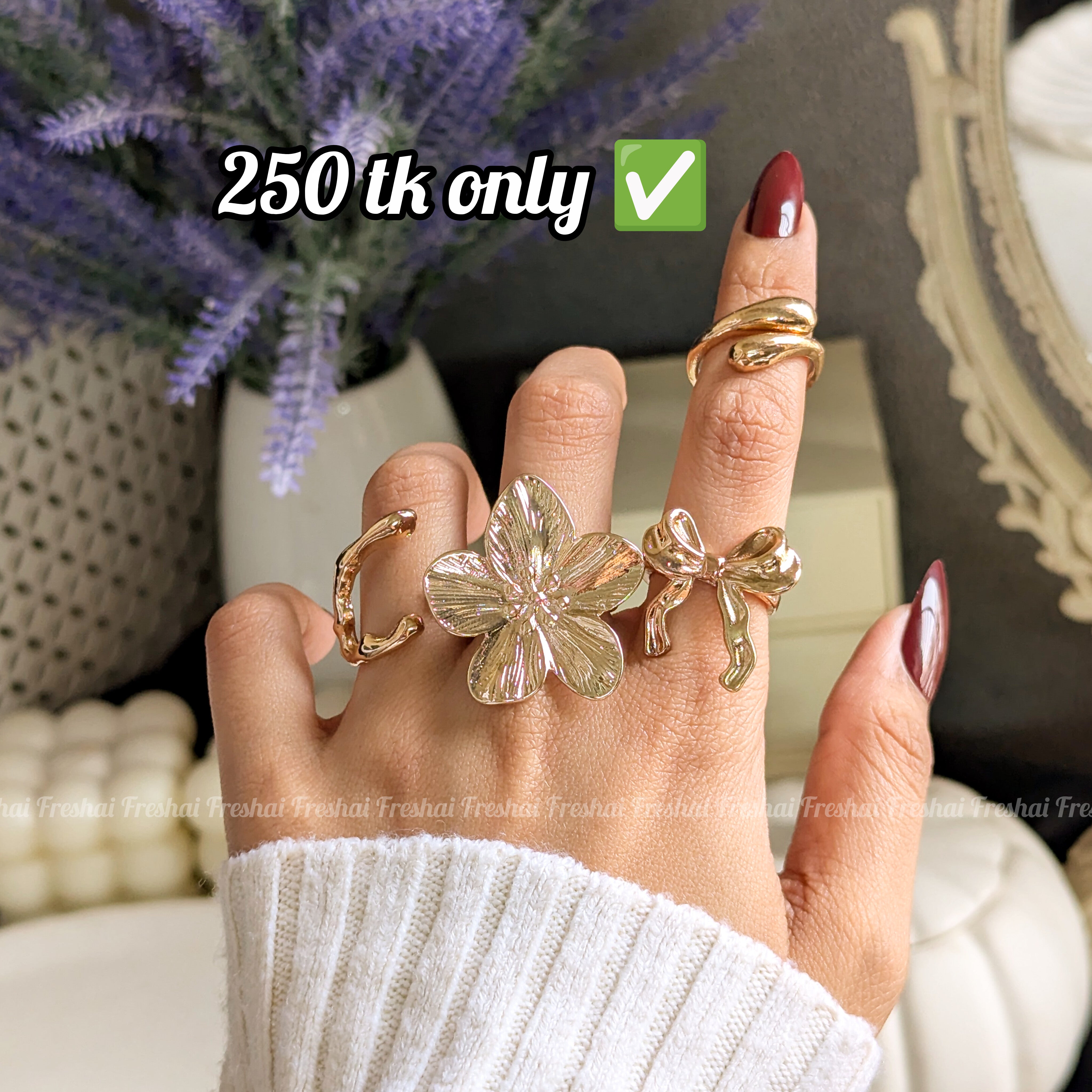 Flower & Bow Statement Ring Set (4pcs)