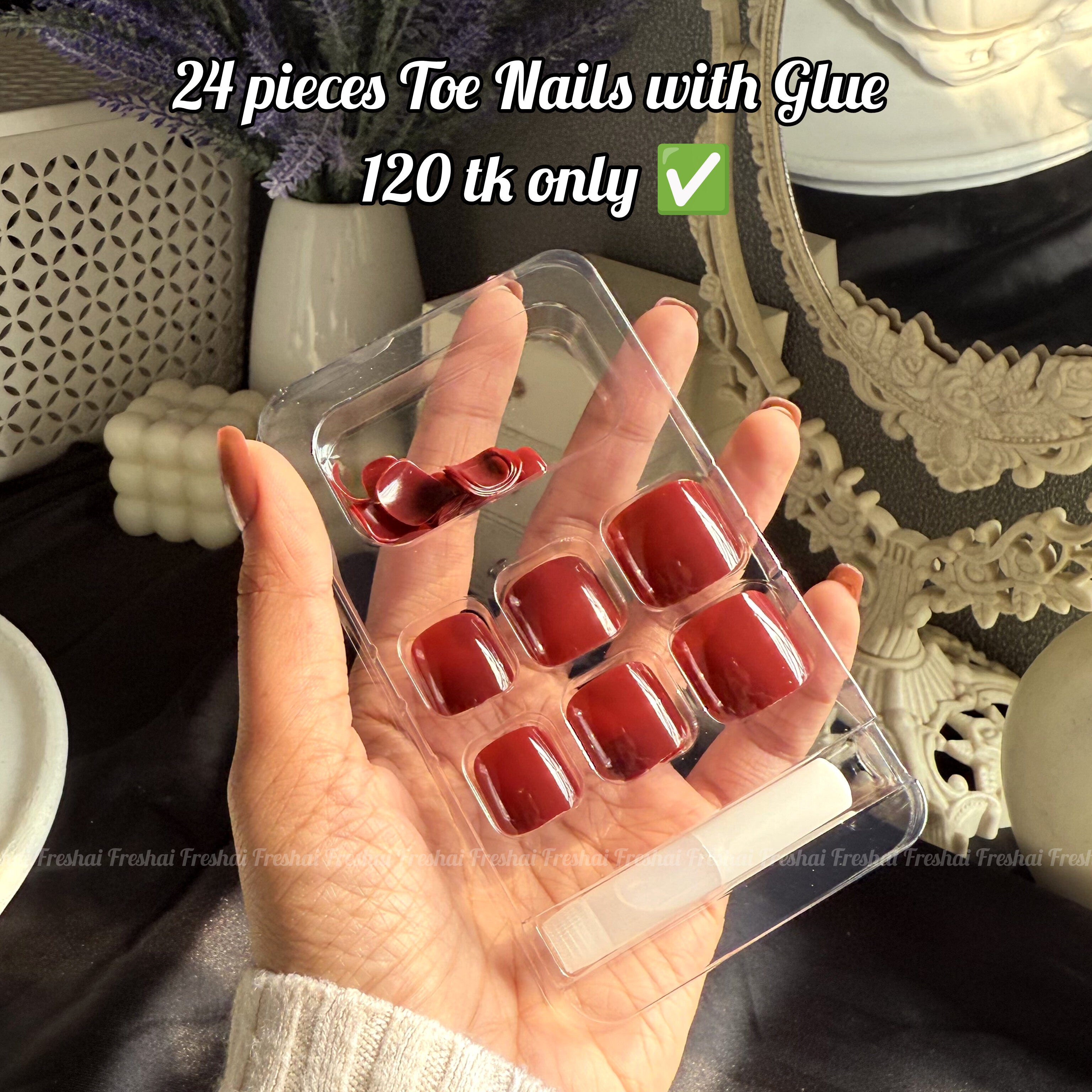 Cherry Charm Fake Toe Nails Set