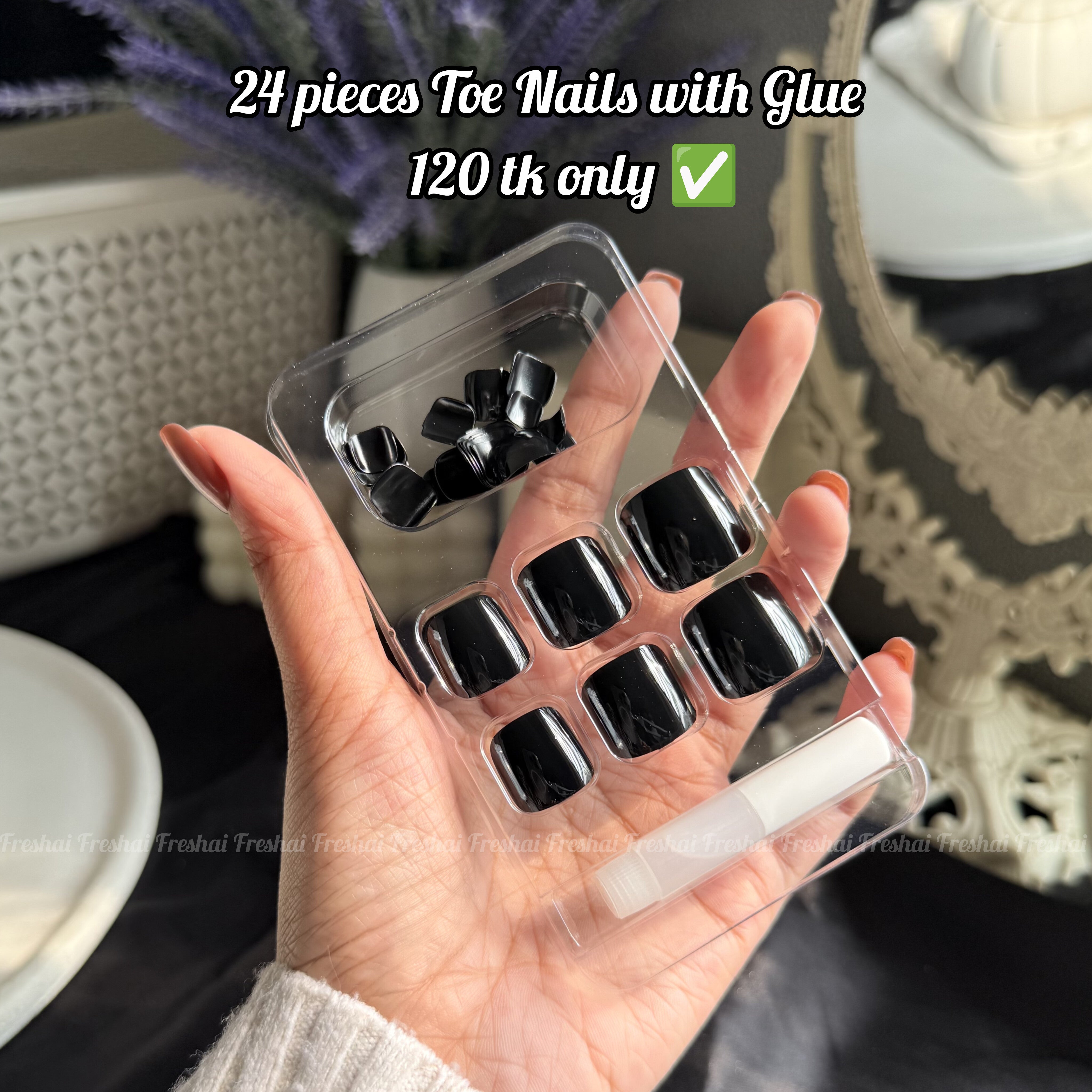 Black  Fake Toe Nails Set