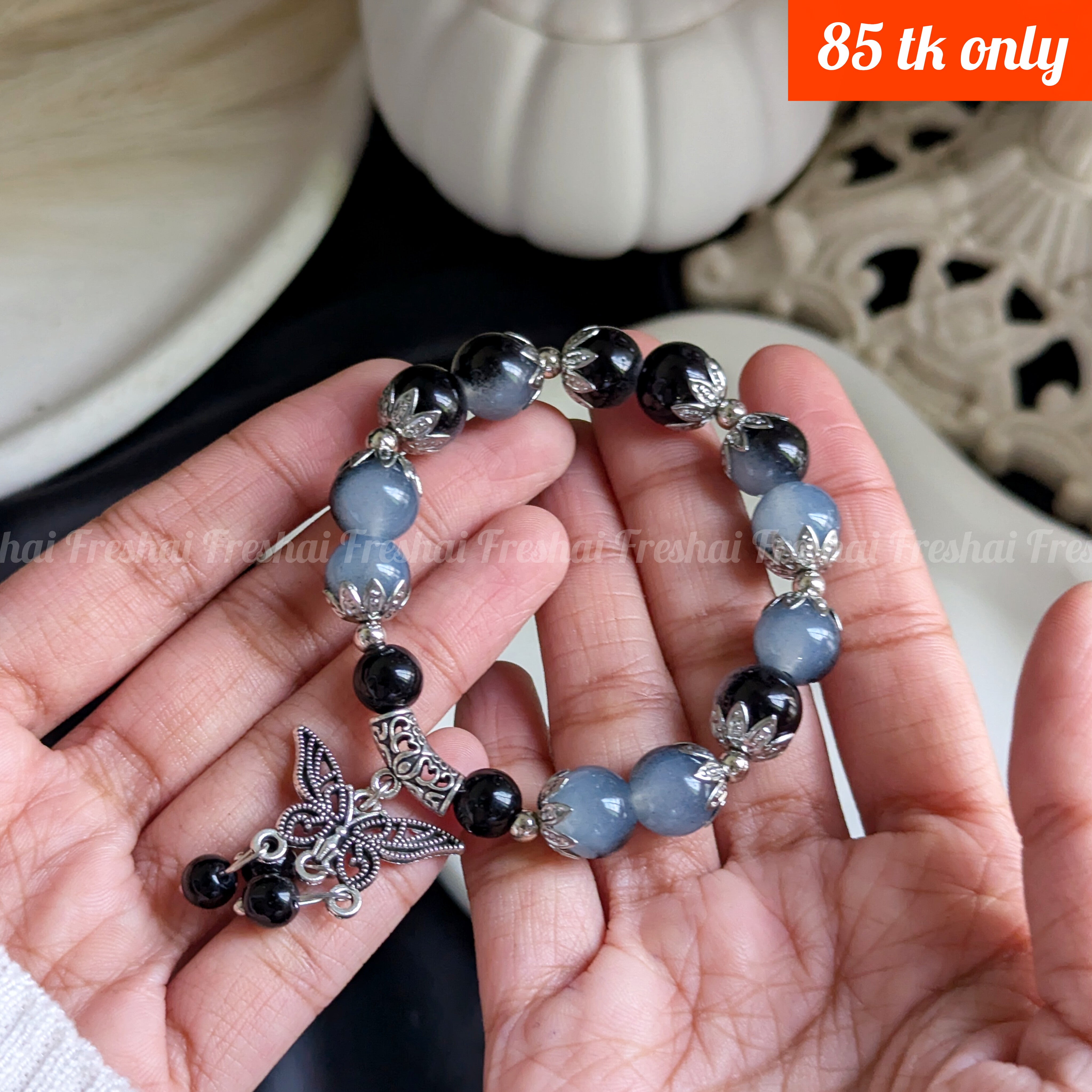 Butterfly Beaded Bracelet - Black