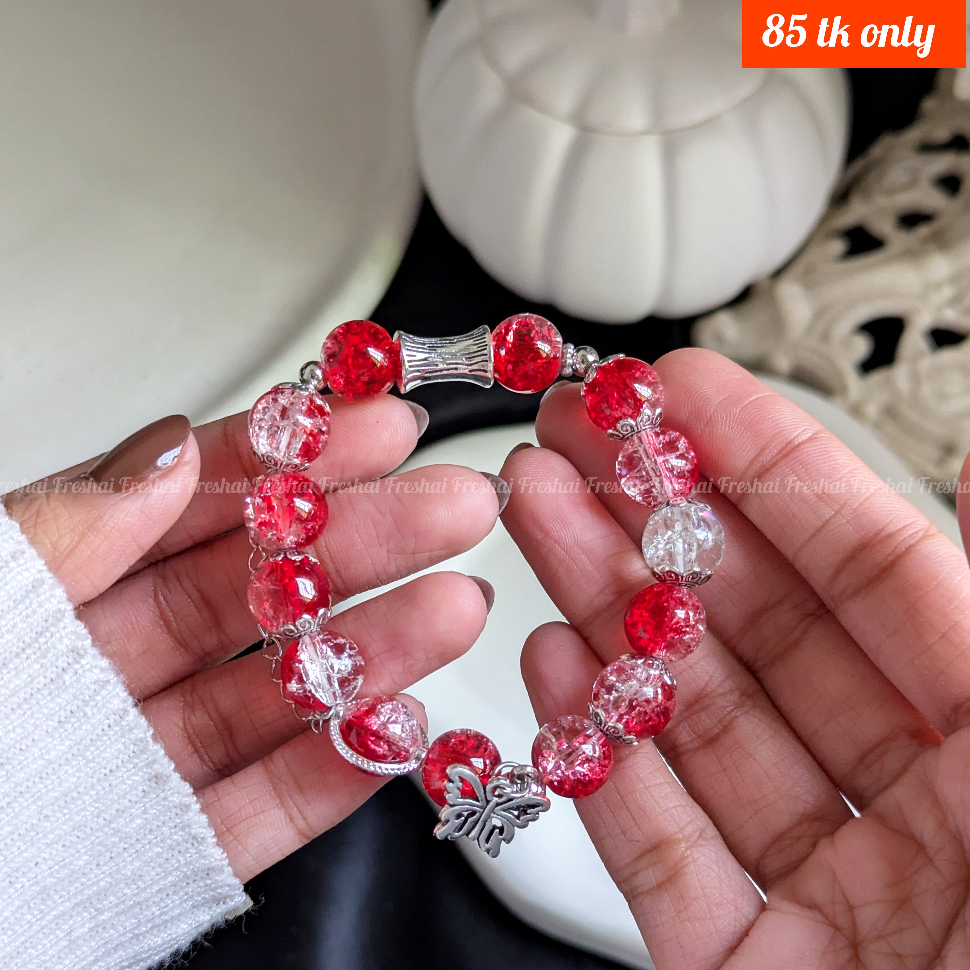 Jingle Beaded Bracelet - Red/Clear