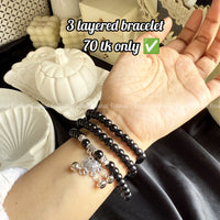3 Layered Beaded Bracelet - Black