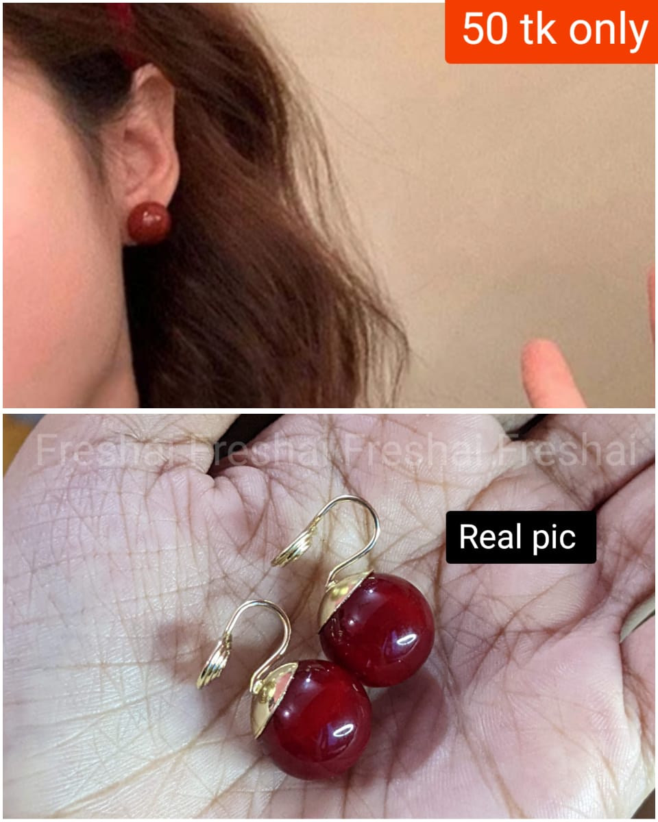 Red Bead Drop Earrings ( no piercing )