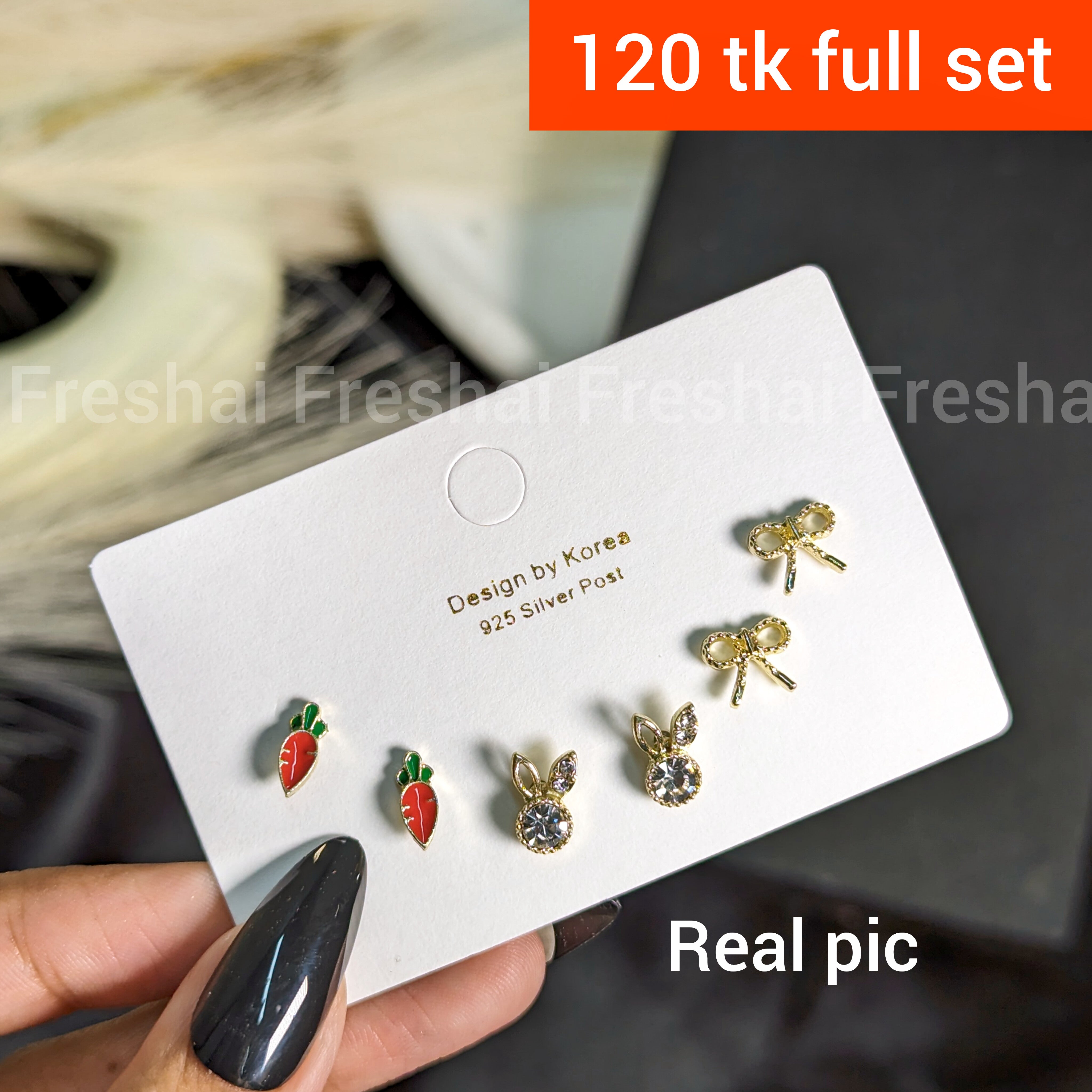 Carrot Bunny Bow Stud Set Earrings