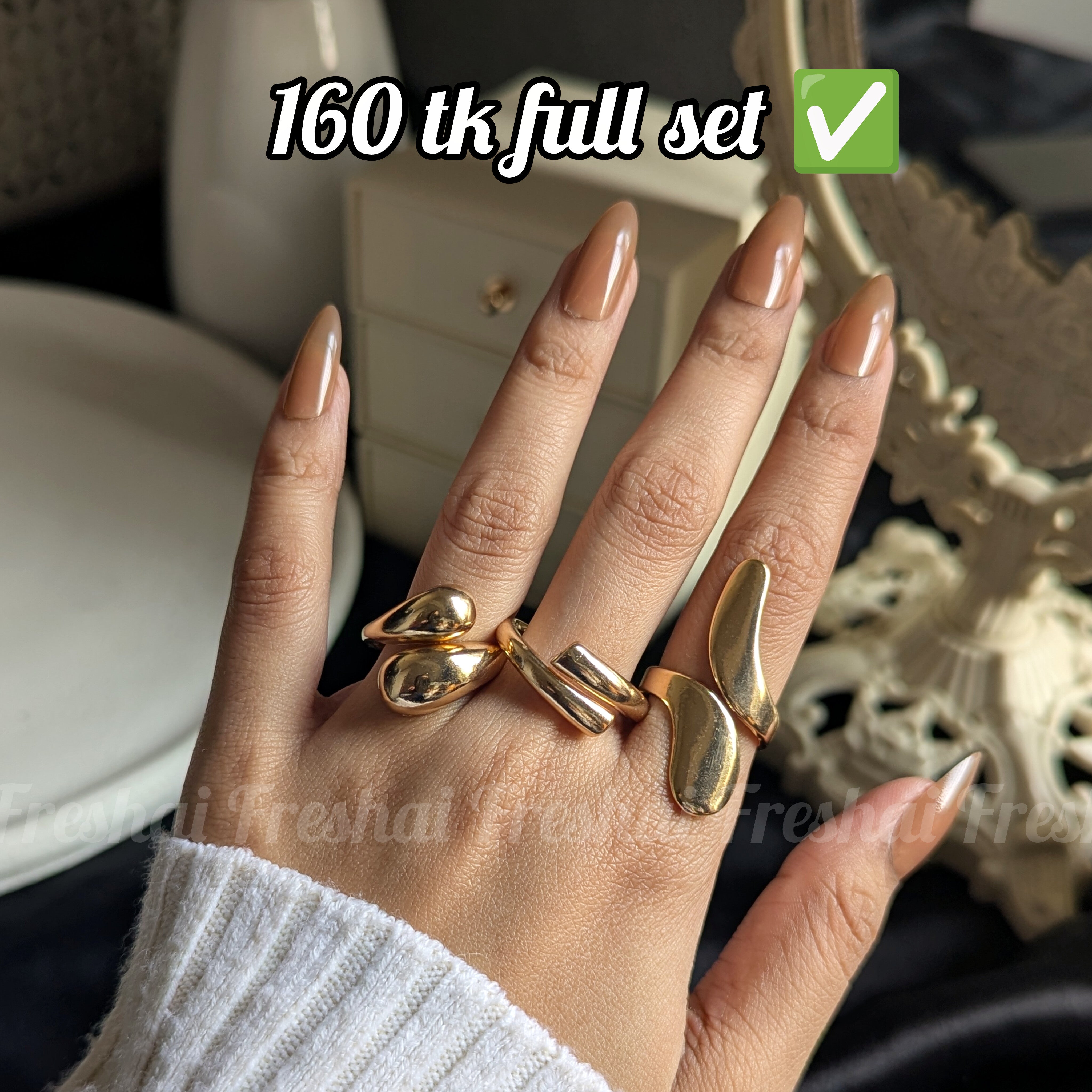 Chunky Wing & Teardrop Ring Set (3pcs)
