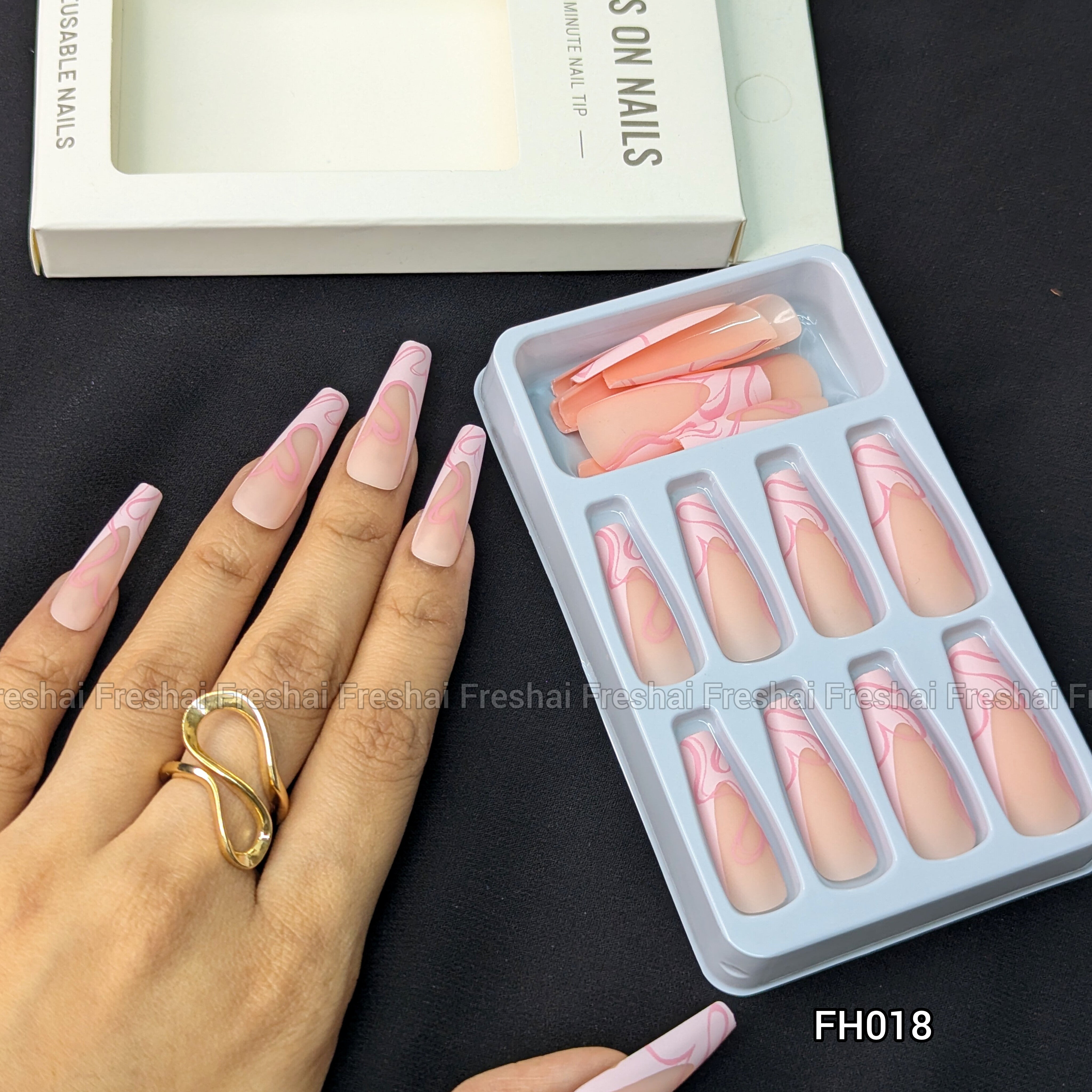 Marble Swirl Long Coffin Press-On Nails