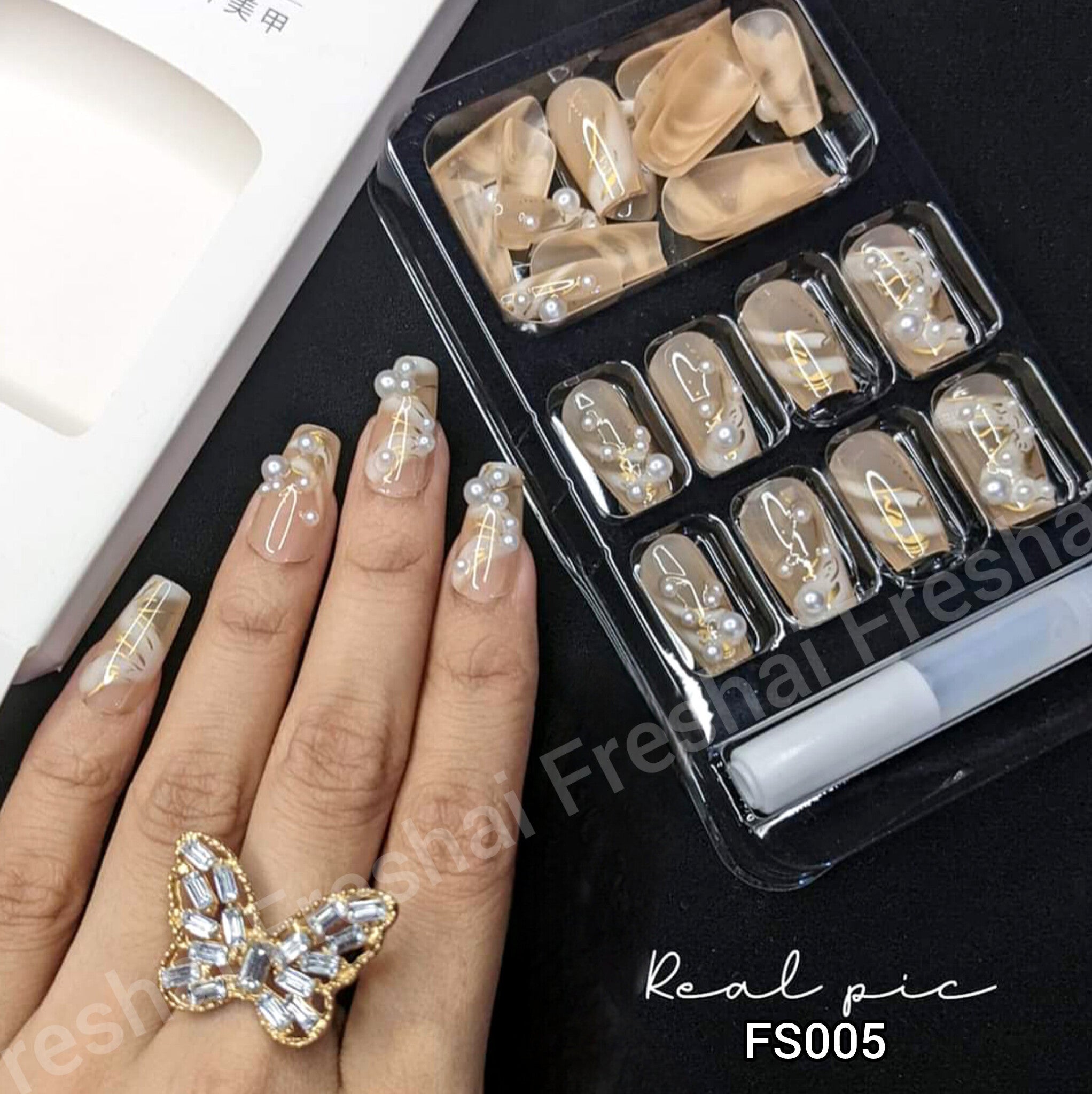 Brown Crystal Almond Press On Nails