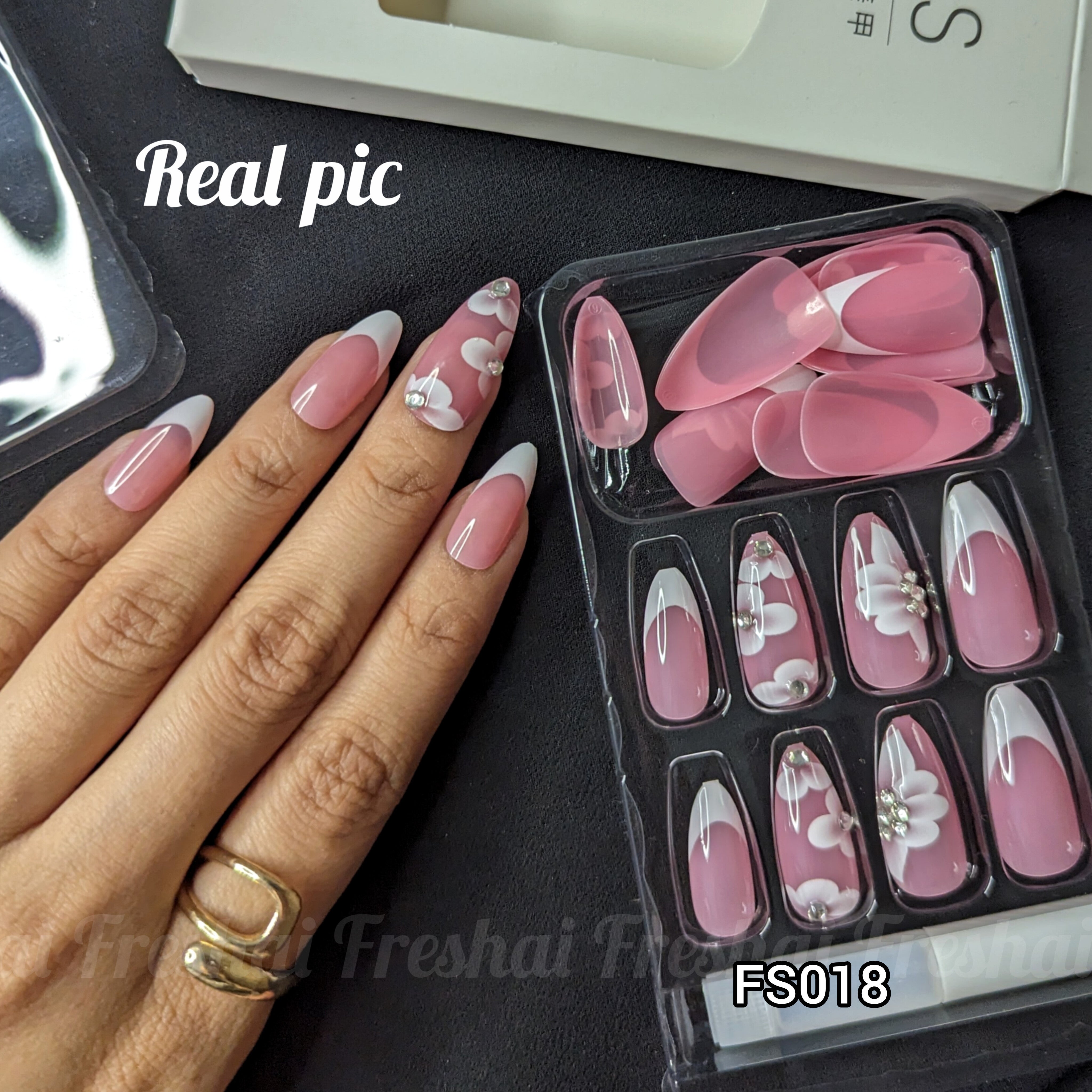 Pink French Flower Press On Nails