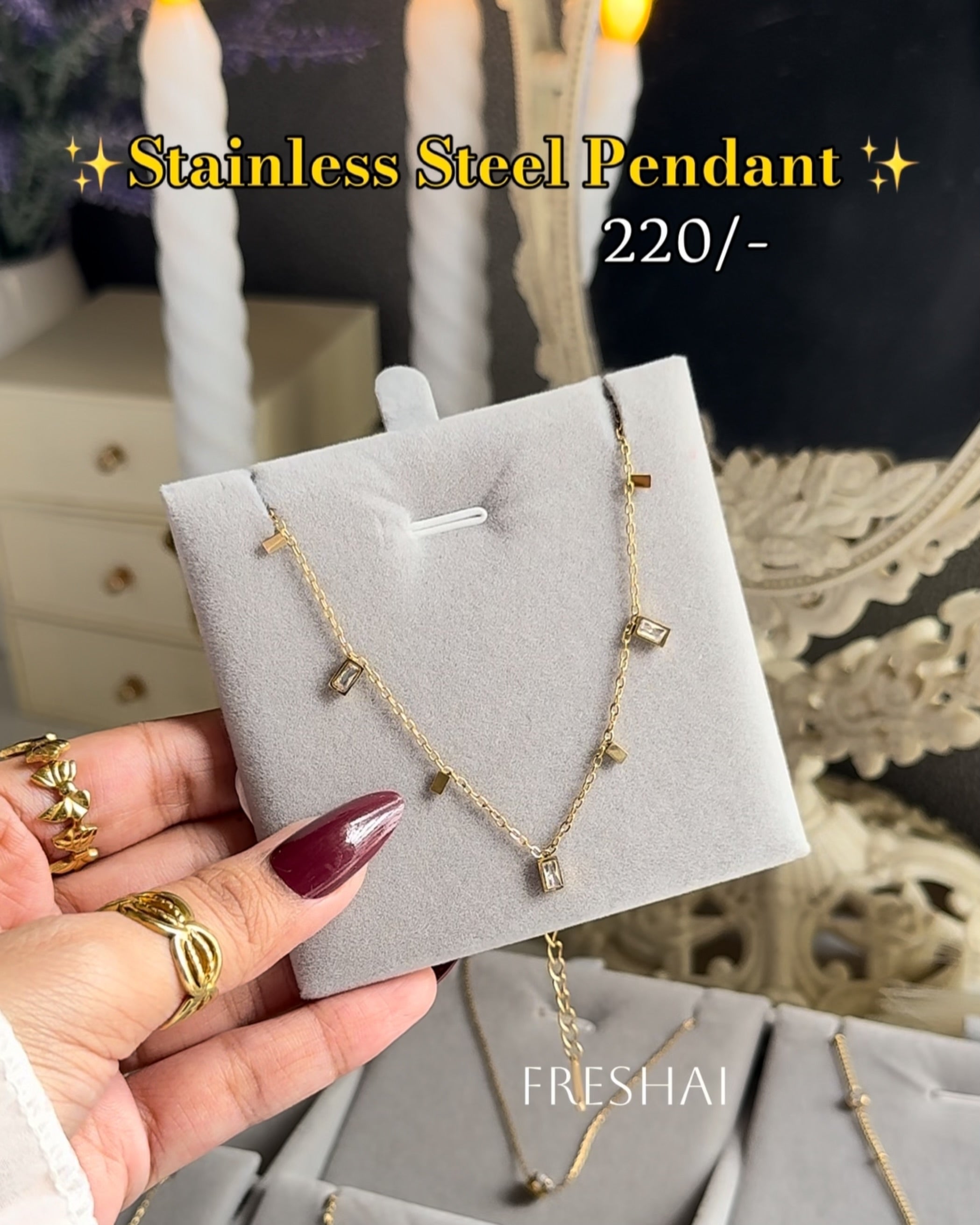Multi-Crystal Drop Charm Stainless Steel Pendant