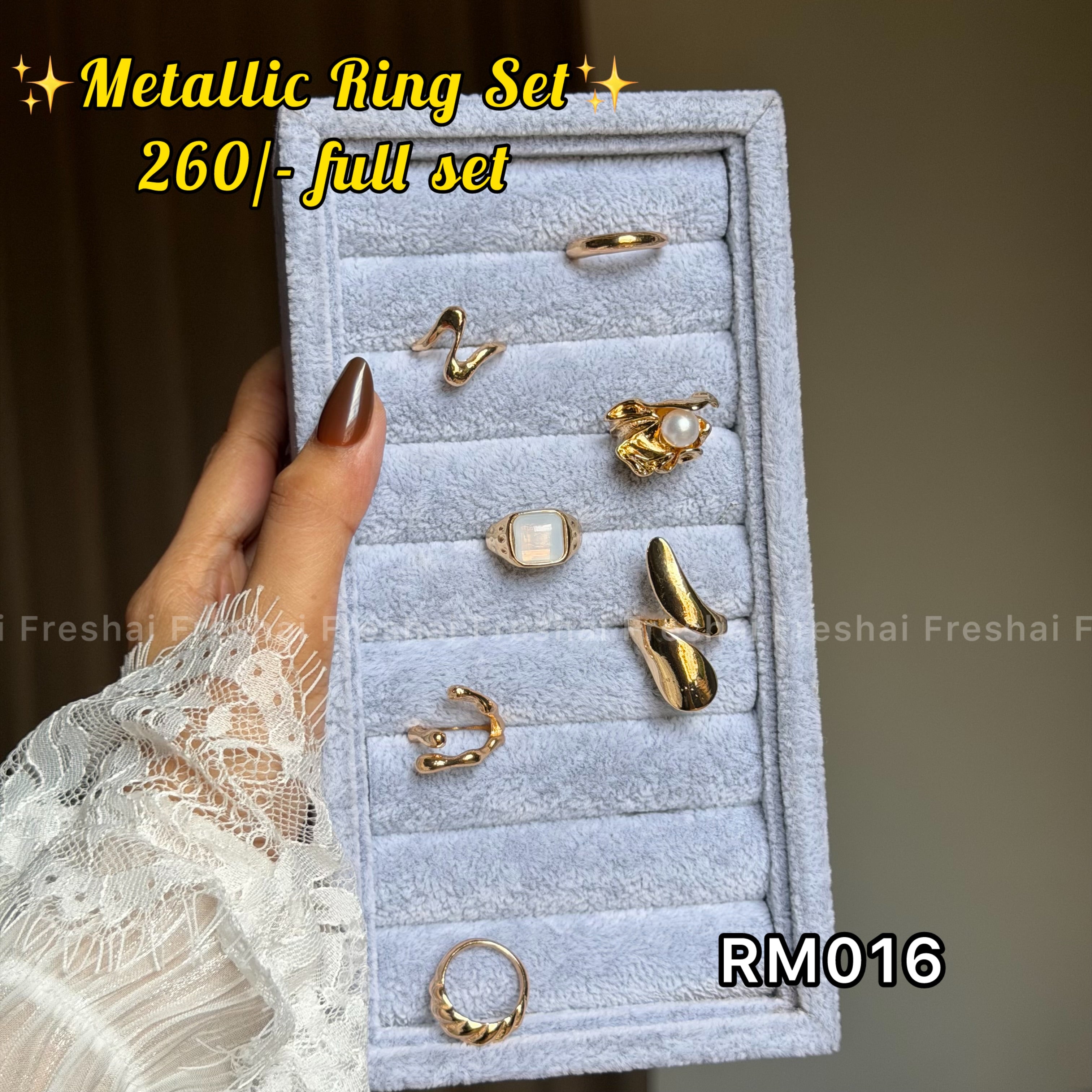 7 pcs chunky metallic ring set