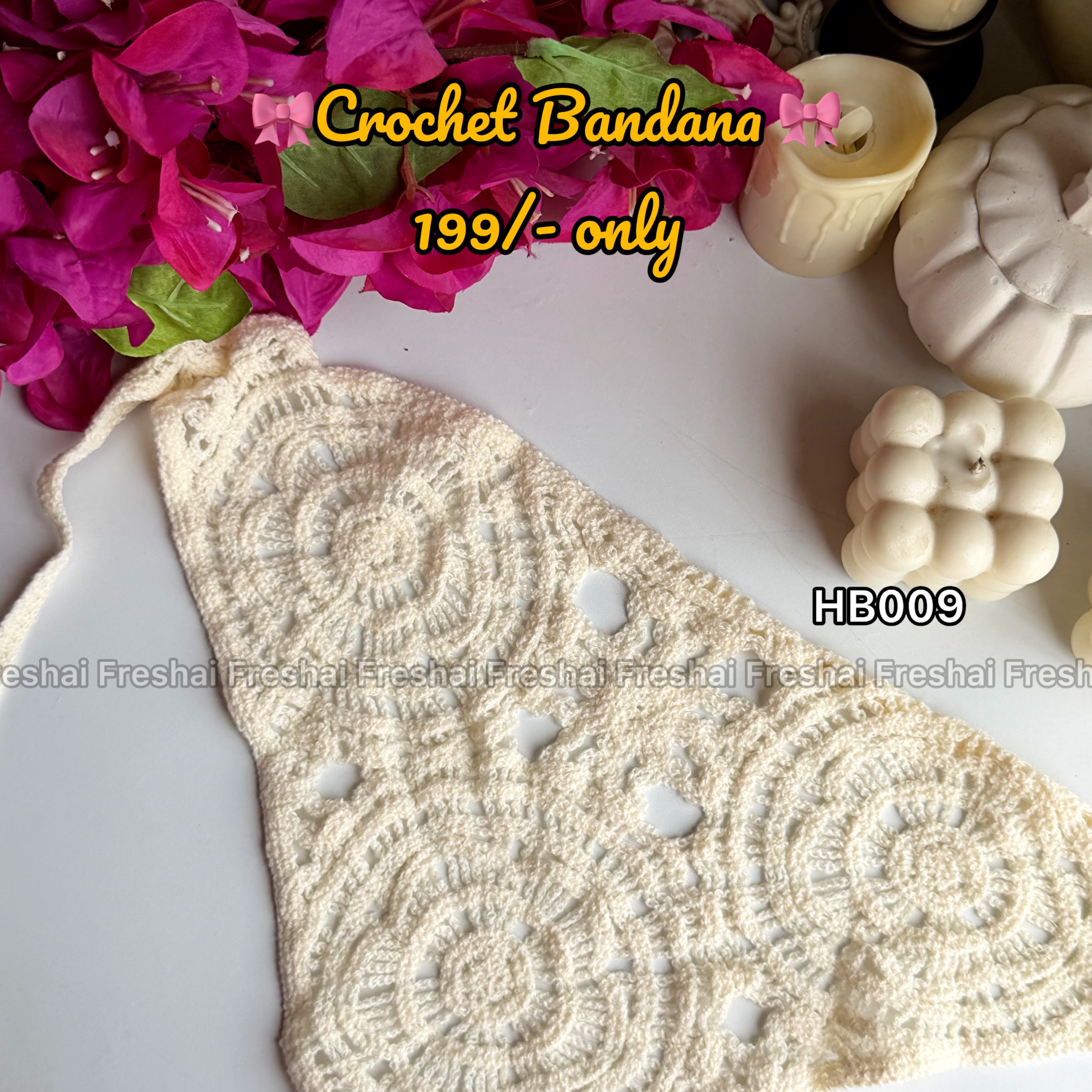 Solid Cream Crochet Hair Bandana