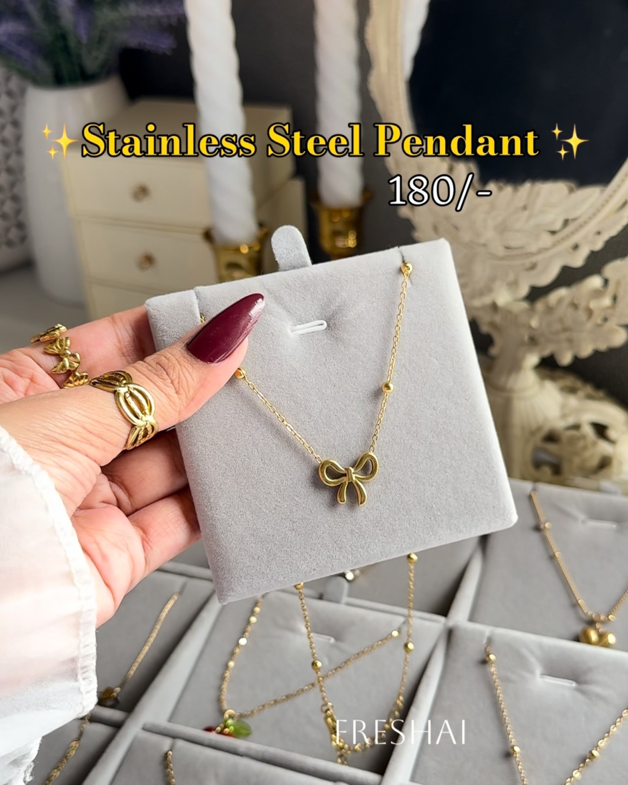 Gold Bow Stainless steel Pendant