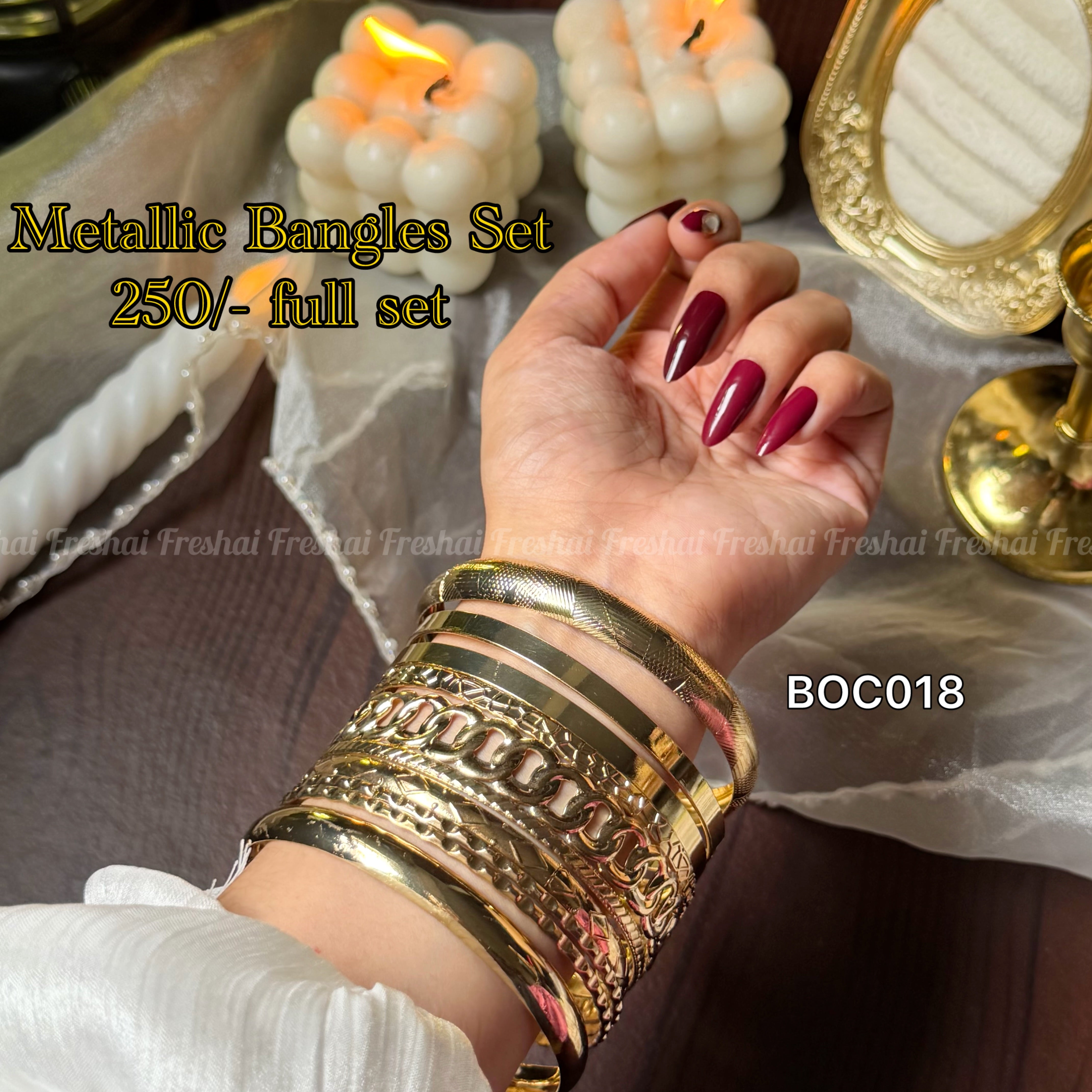 Multi-Textured Gold Metallic Open Cuff Bracelet Set