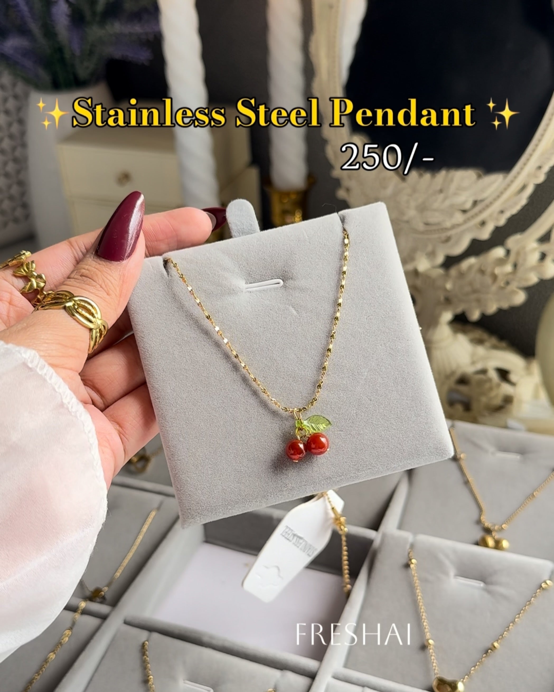 Red Cherry Stainless Steel Pendant