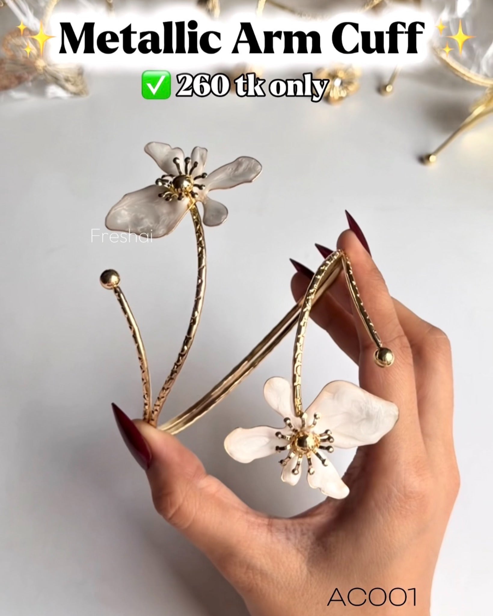Metallic Acrylic Flower Arm Cuff