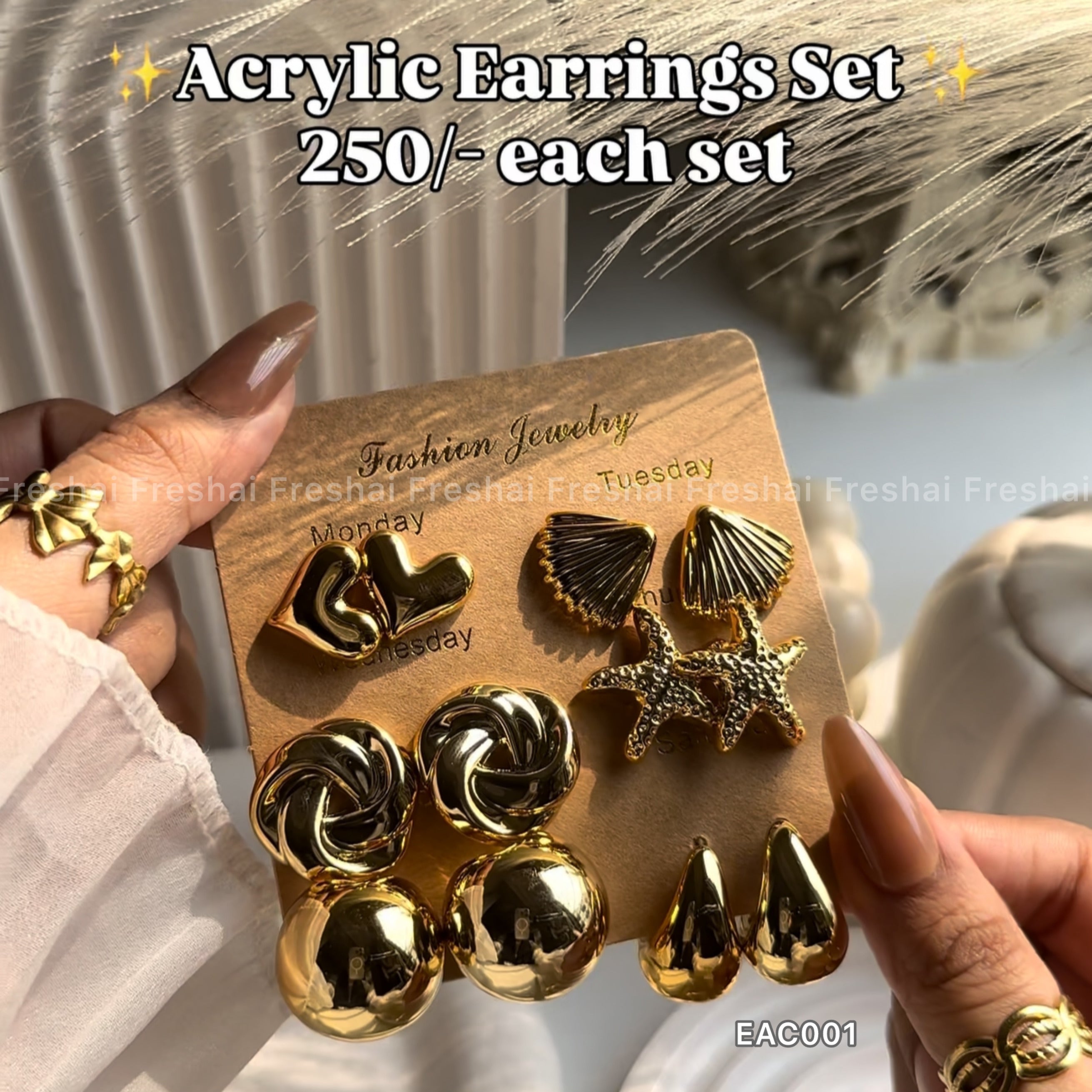 Gold Beach Theme Earrings Set