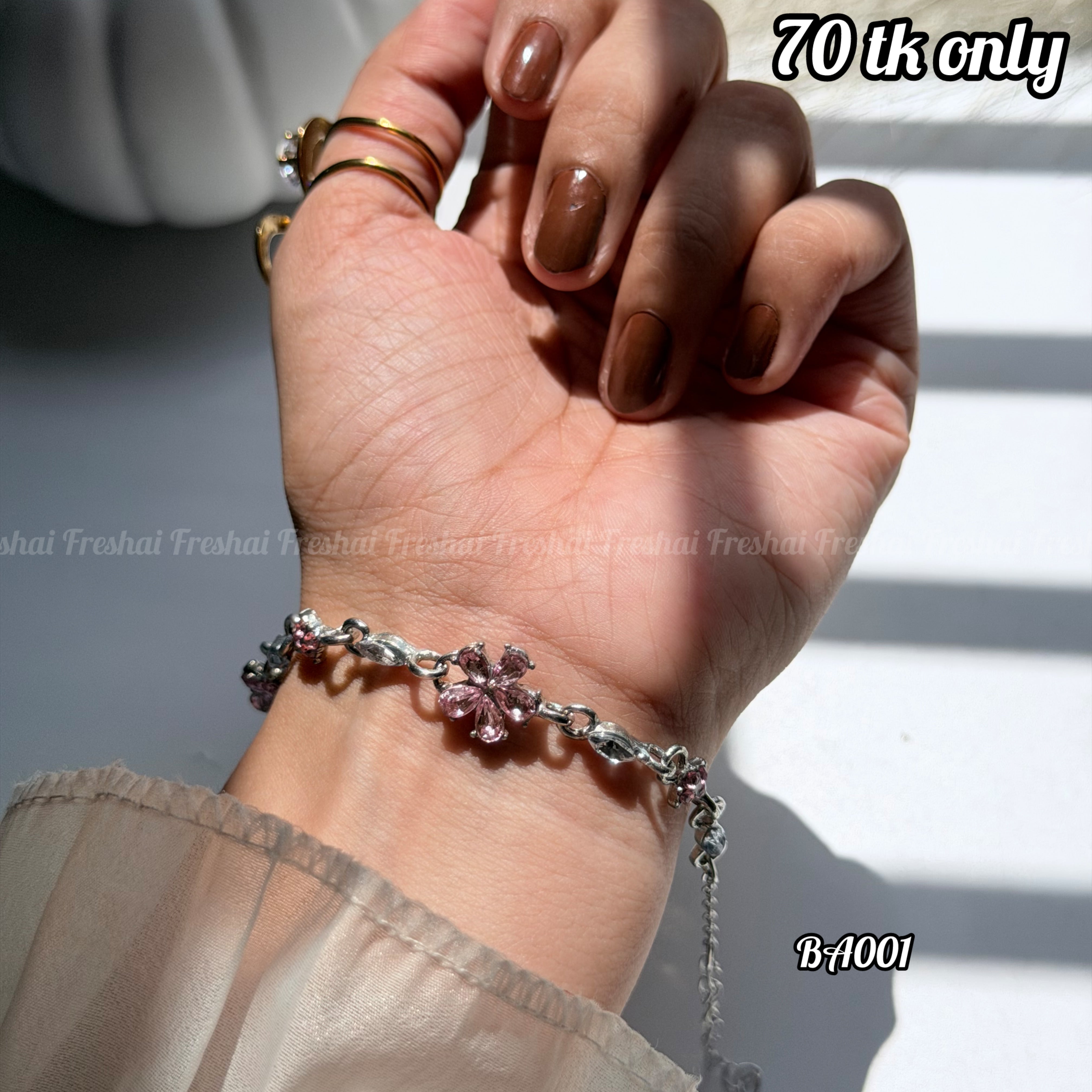 Pink Crystal Blossom Alloy Bracelet