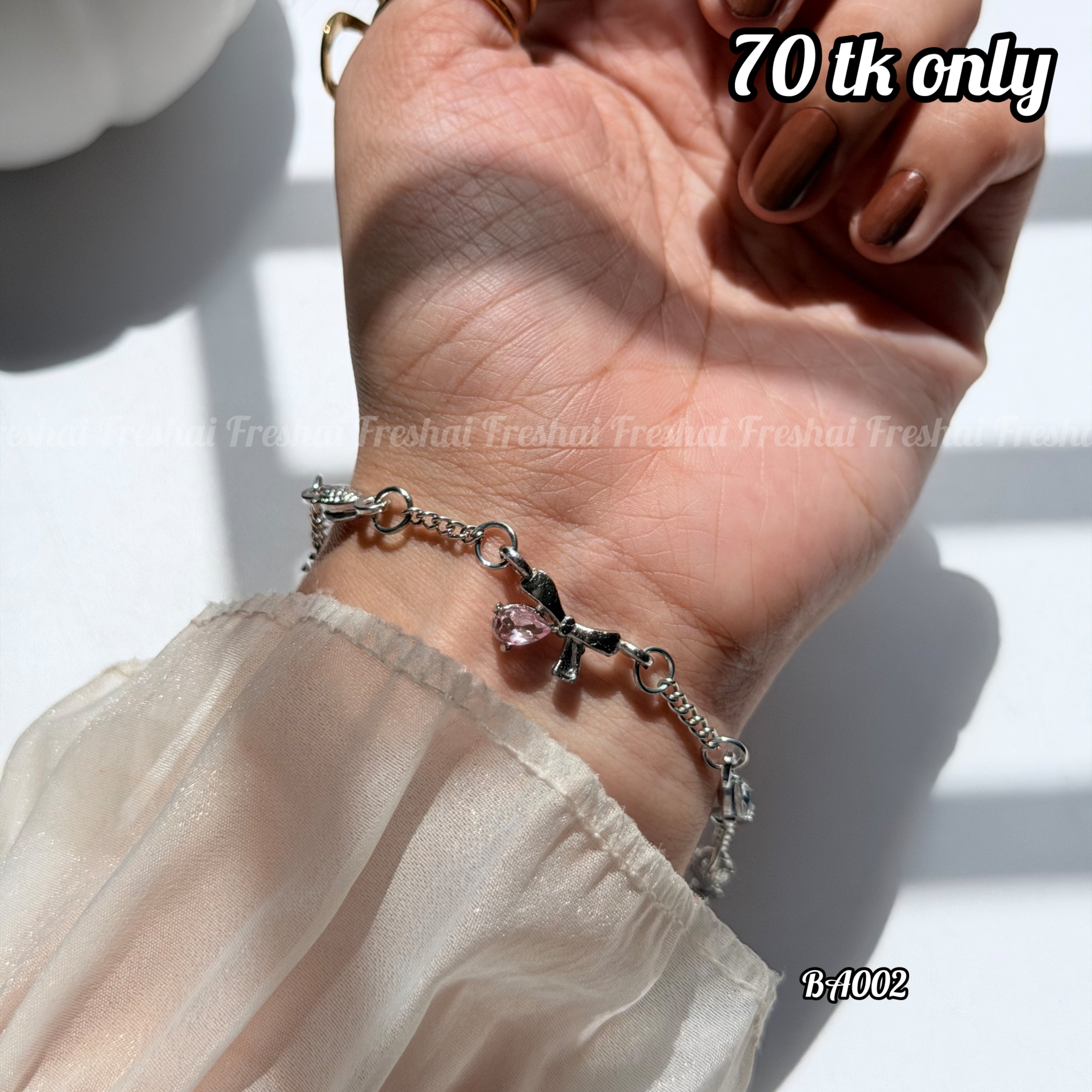 Pink Crystal Bow Alloy Bracelet