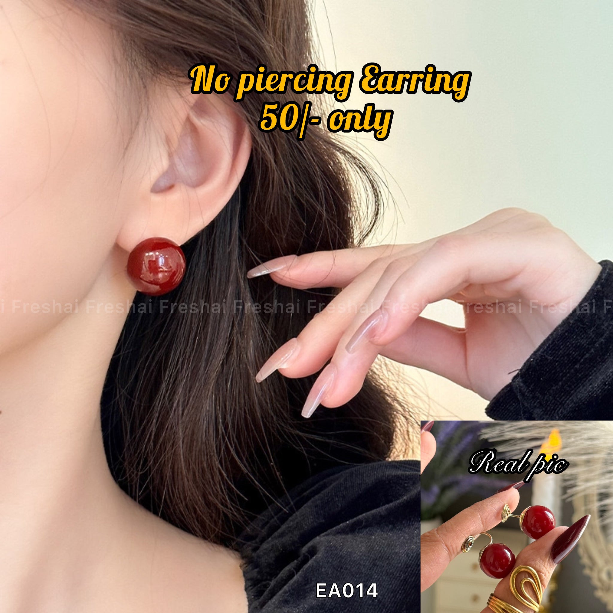 Red Bead Drop Earrings ( no piercing )
