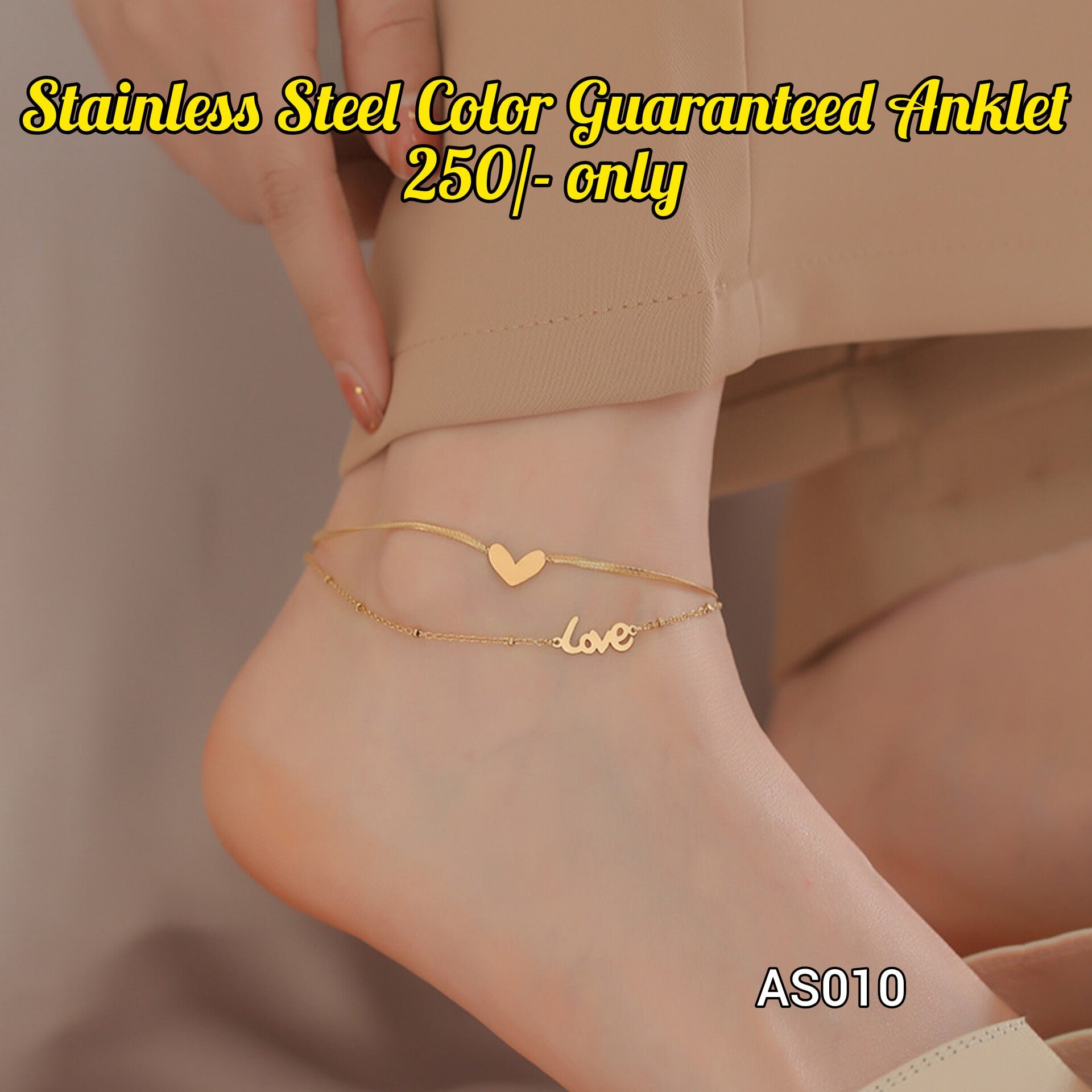 Golden Heart & Love Layered Anklet