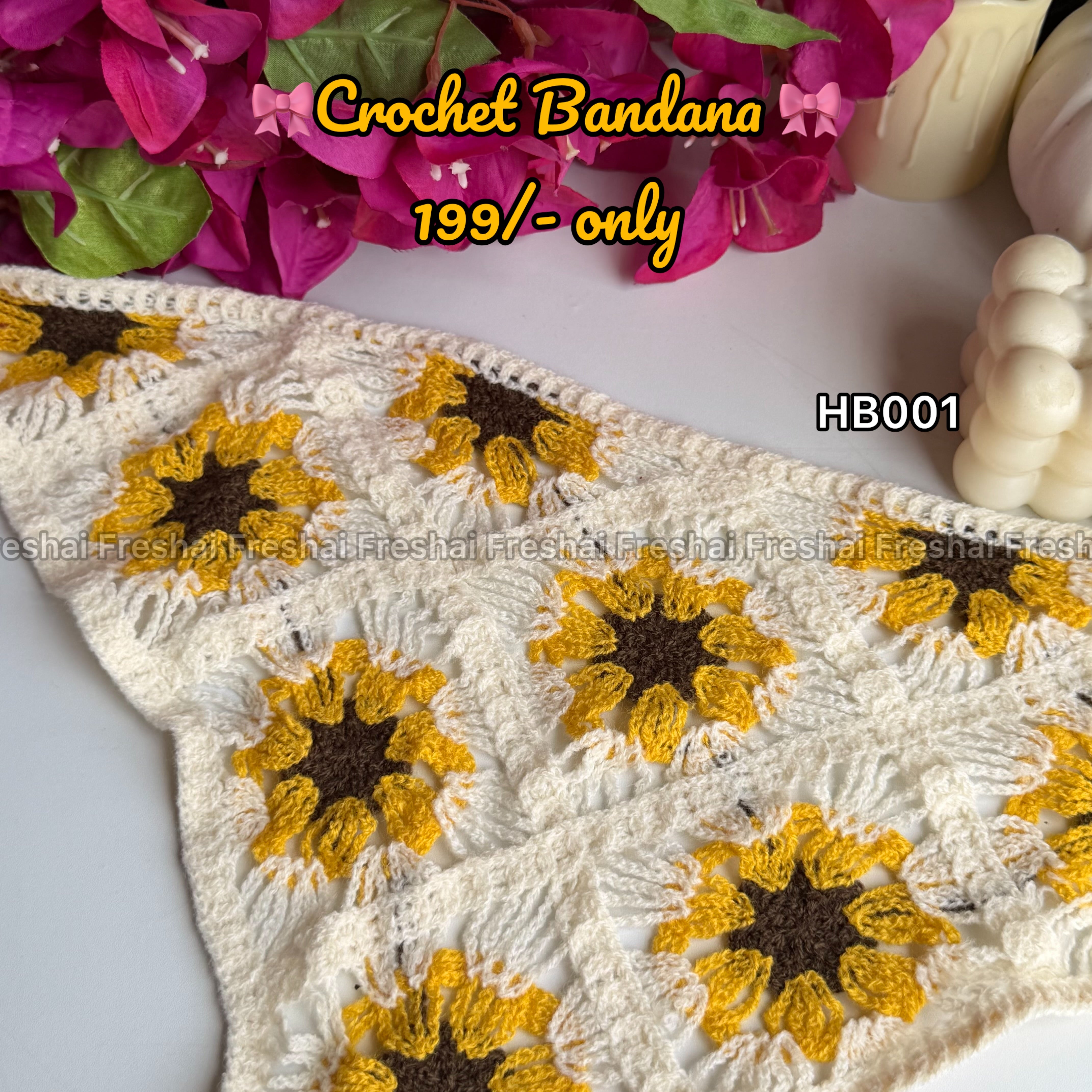 Cream Sunflower Crochet Hair Bandana