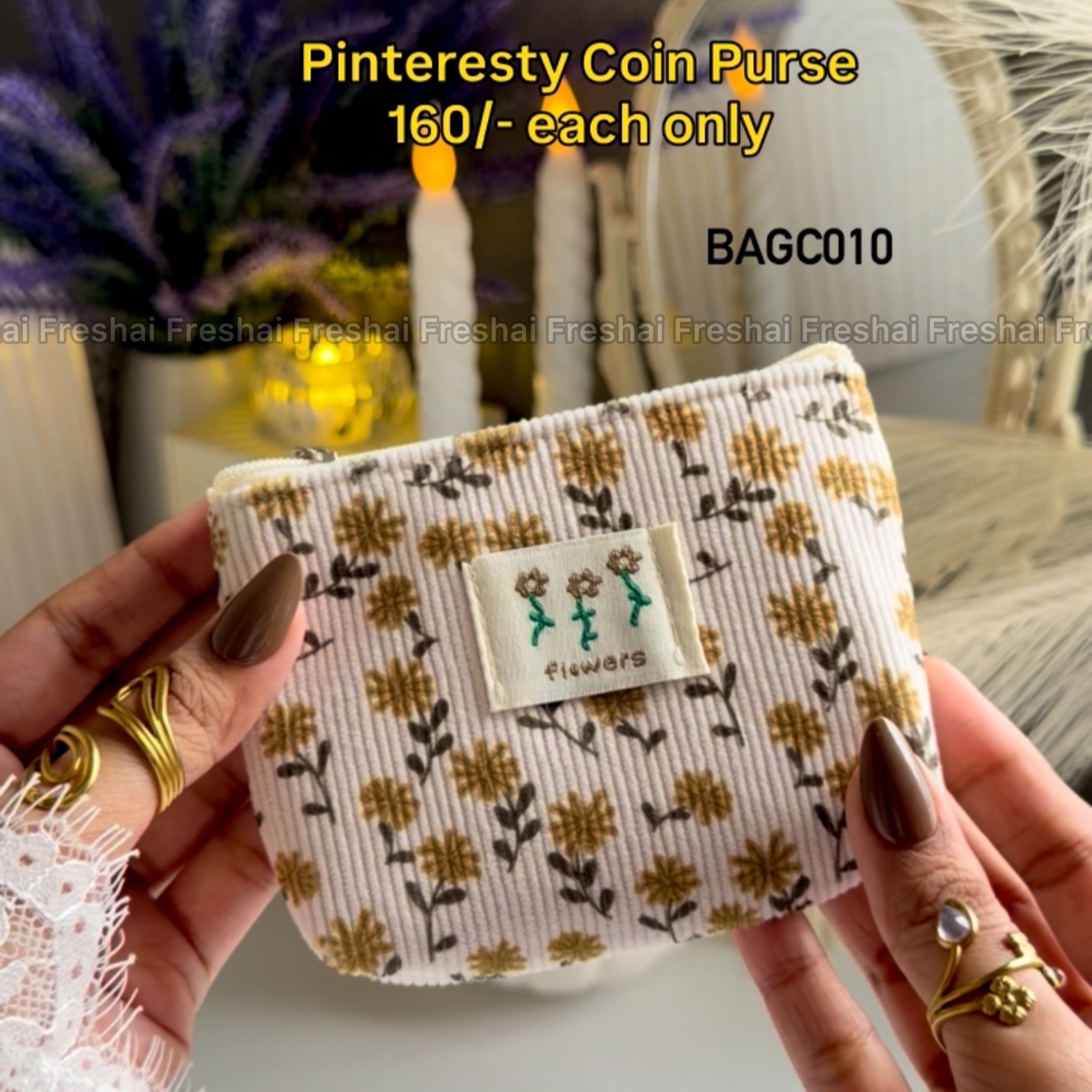 Pinteresty Beige Floral Coin Purse