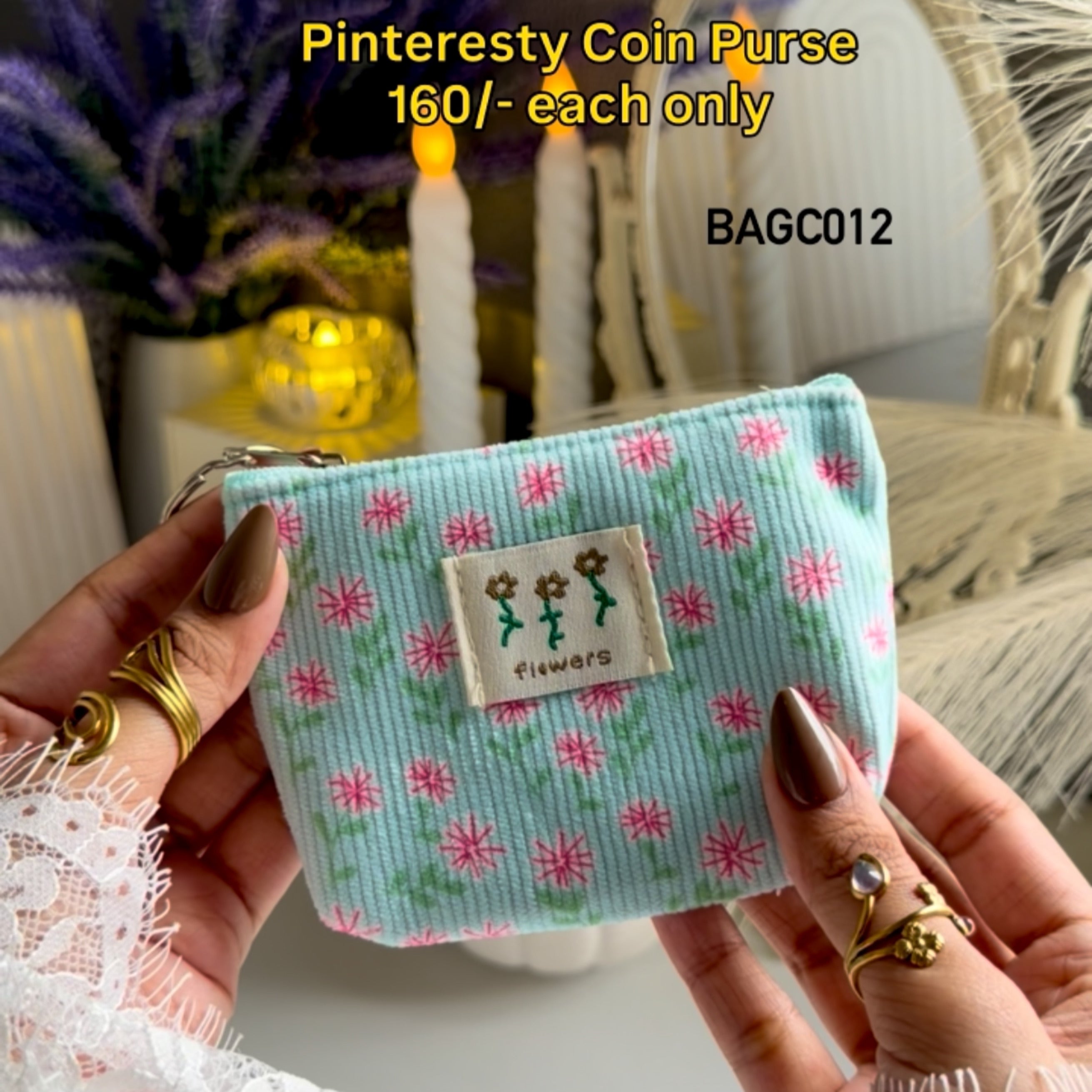 Pinteresty Mint Floral Coin Purse