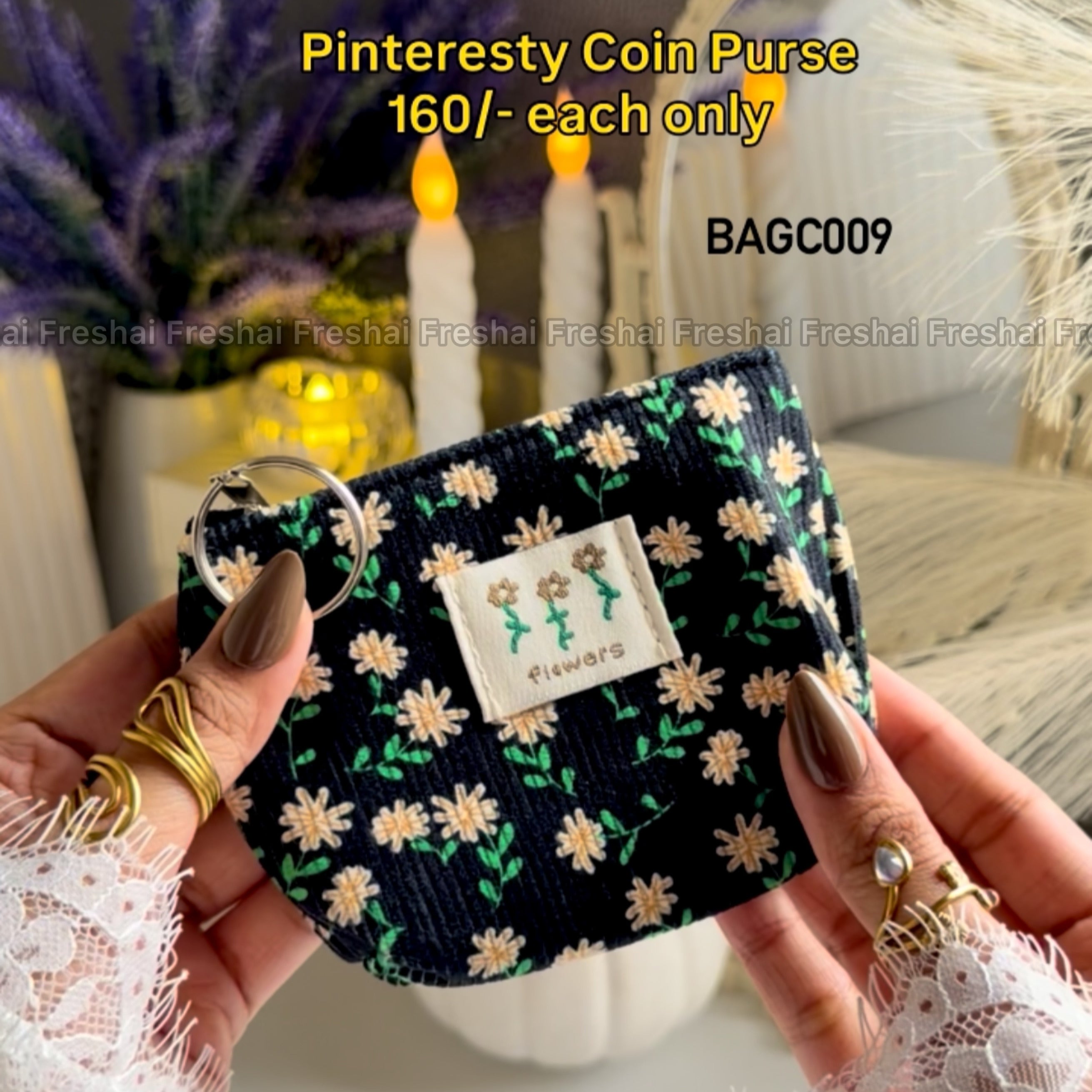 Pinteresty Black Floral Coin Purse