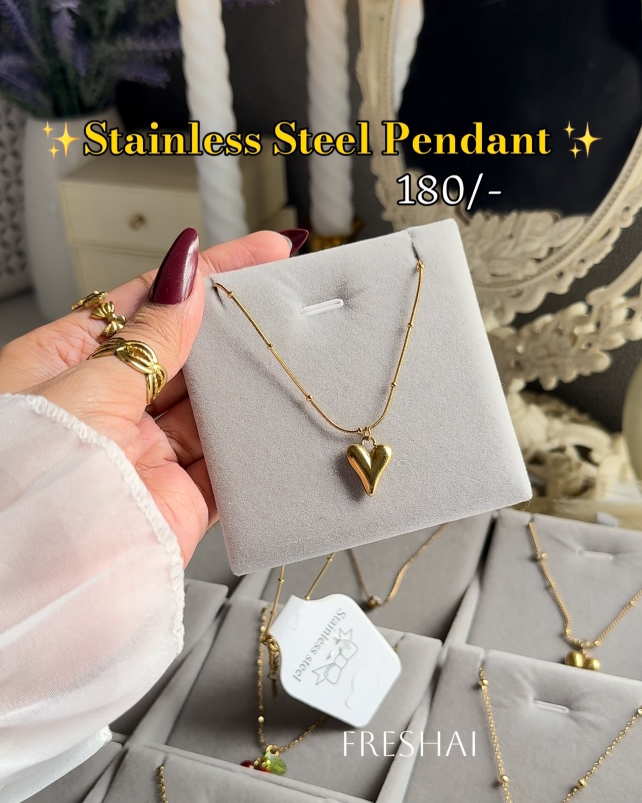 Puffed Heart Stainless Steel Pendant