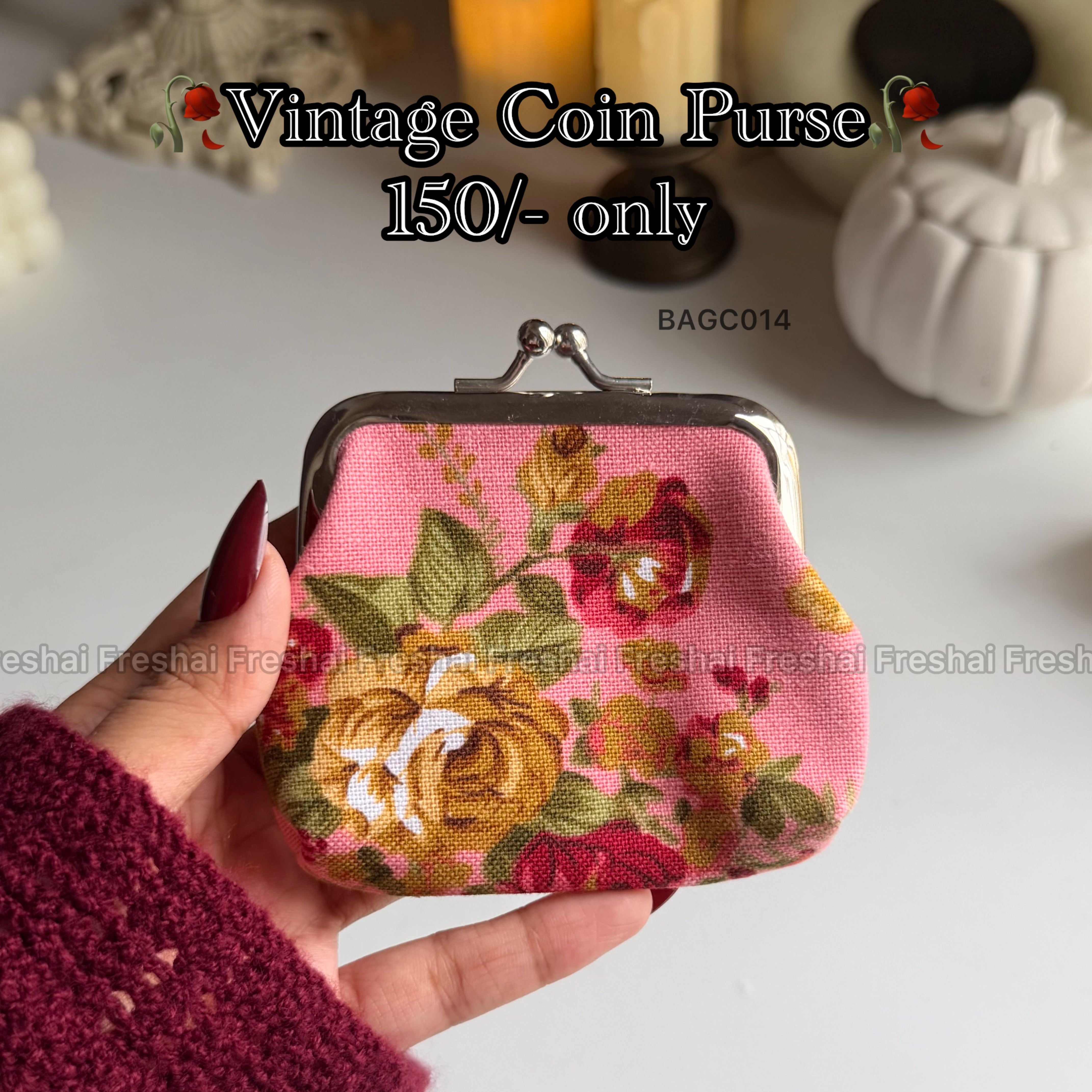 Pink Vintage Floral Coin Purse