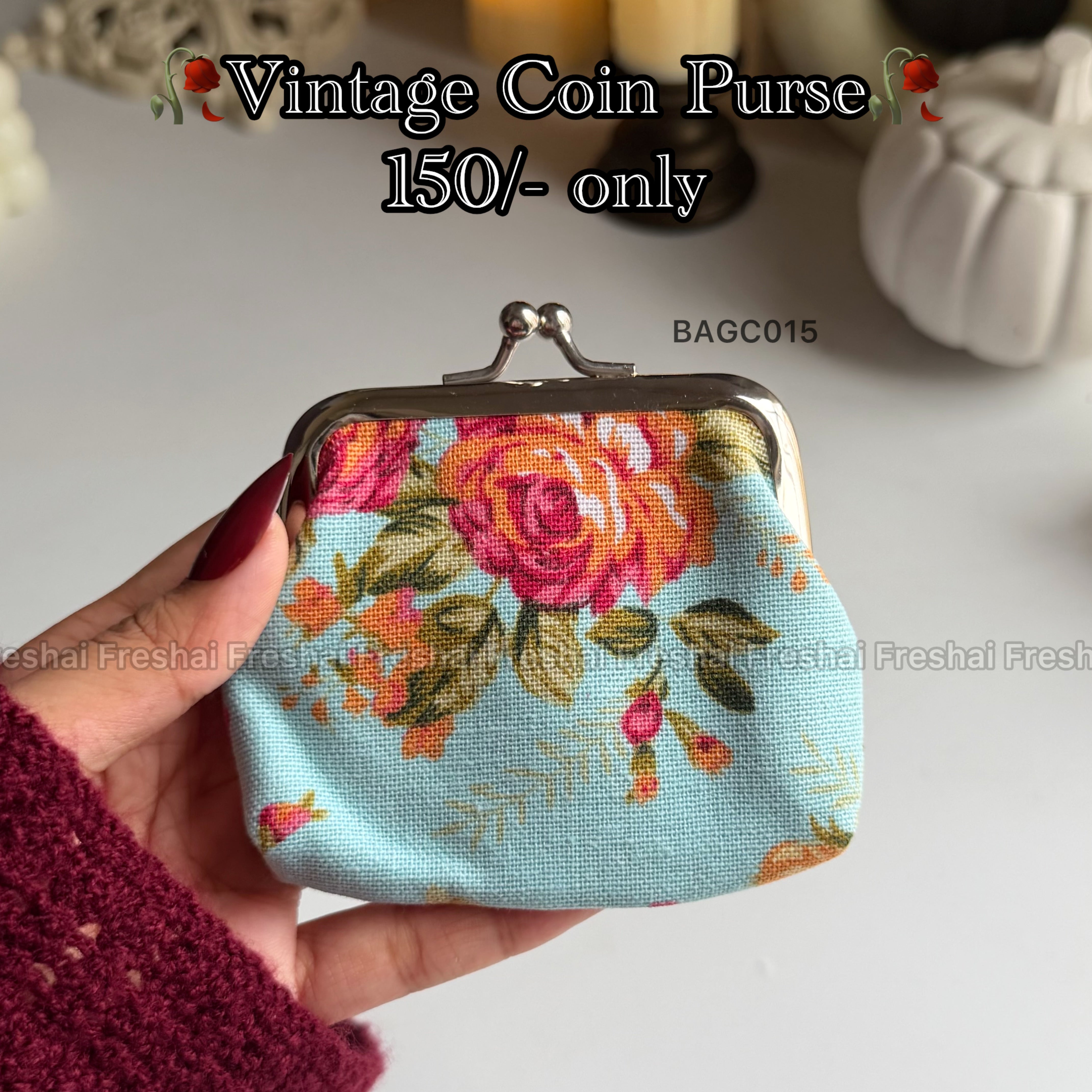 Blue Vintage Floral Coin Purse