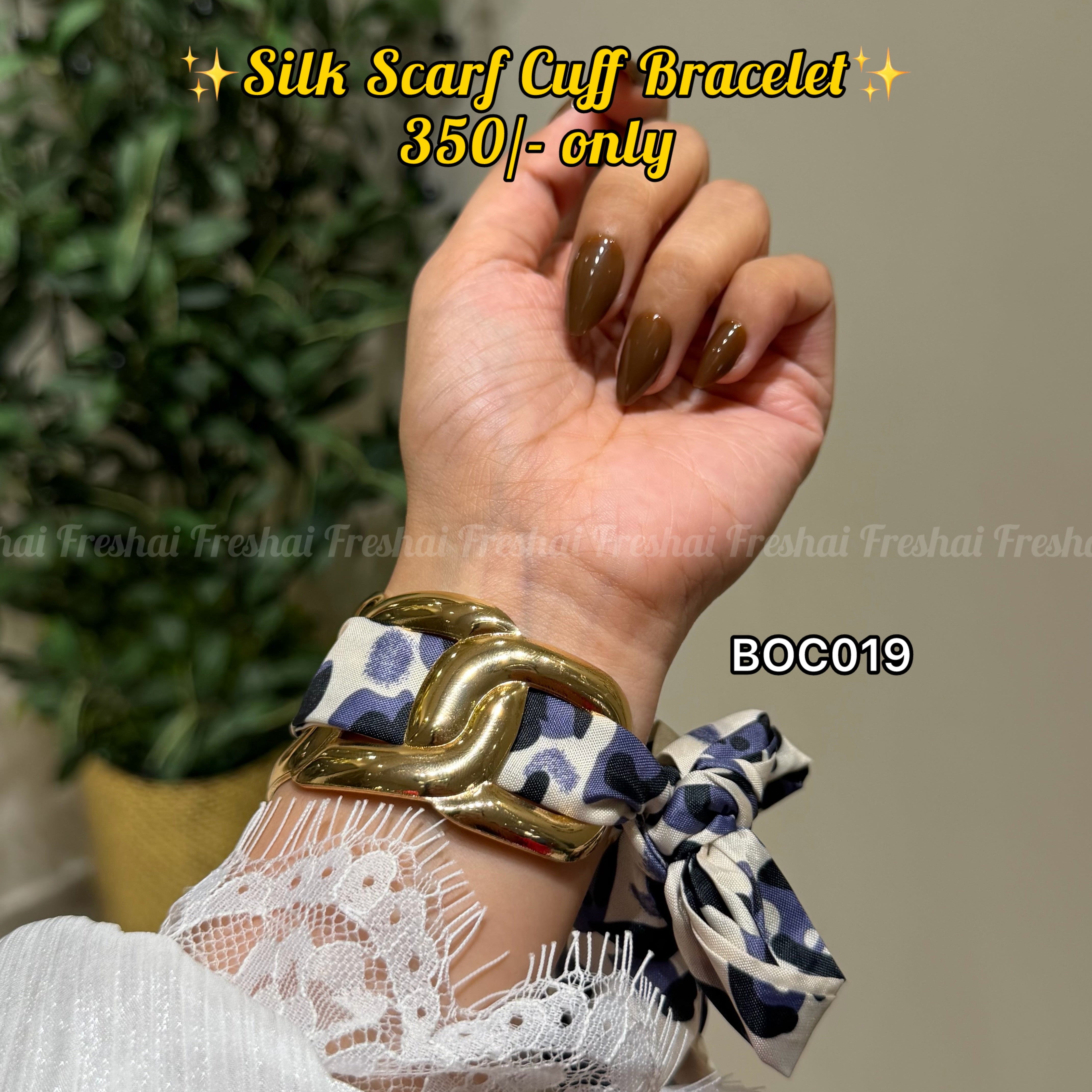 Leopard Print Silk Scarf Open Cuff Bracelet