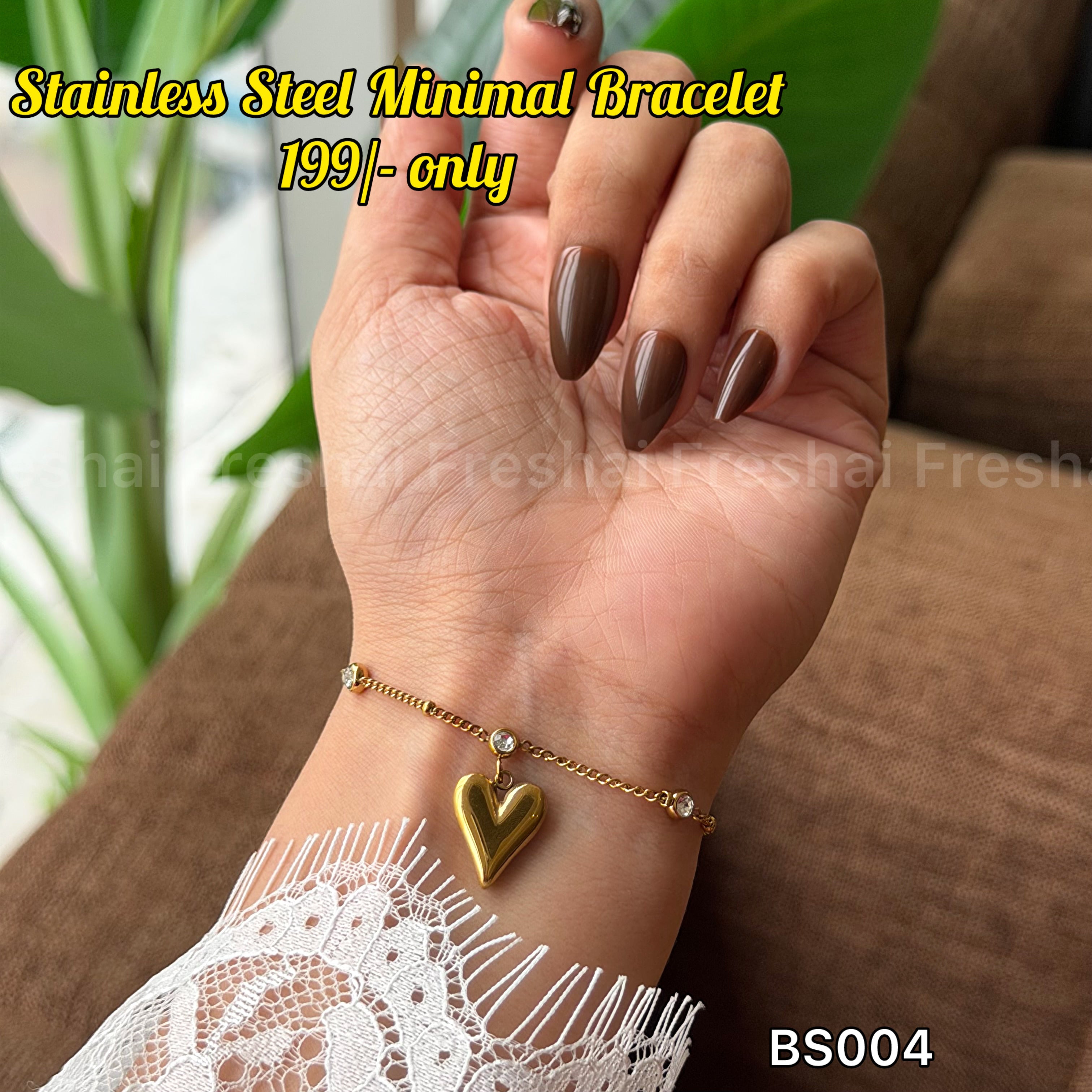 Puffy Heart Minimal Stainless Steel Bracelet