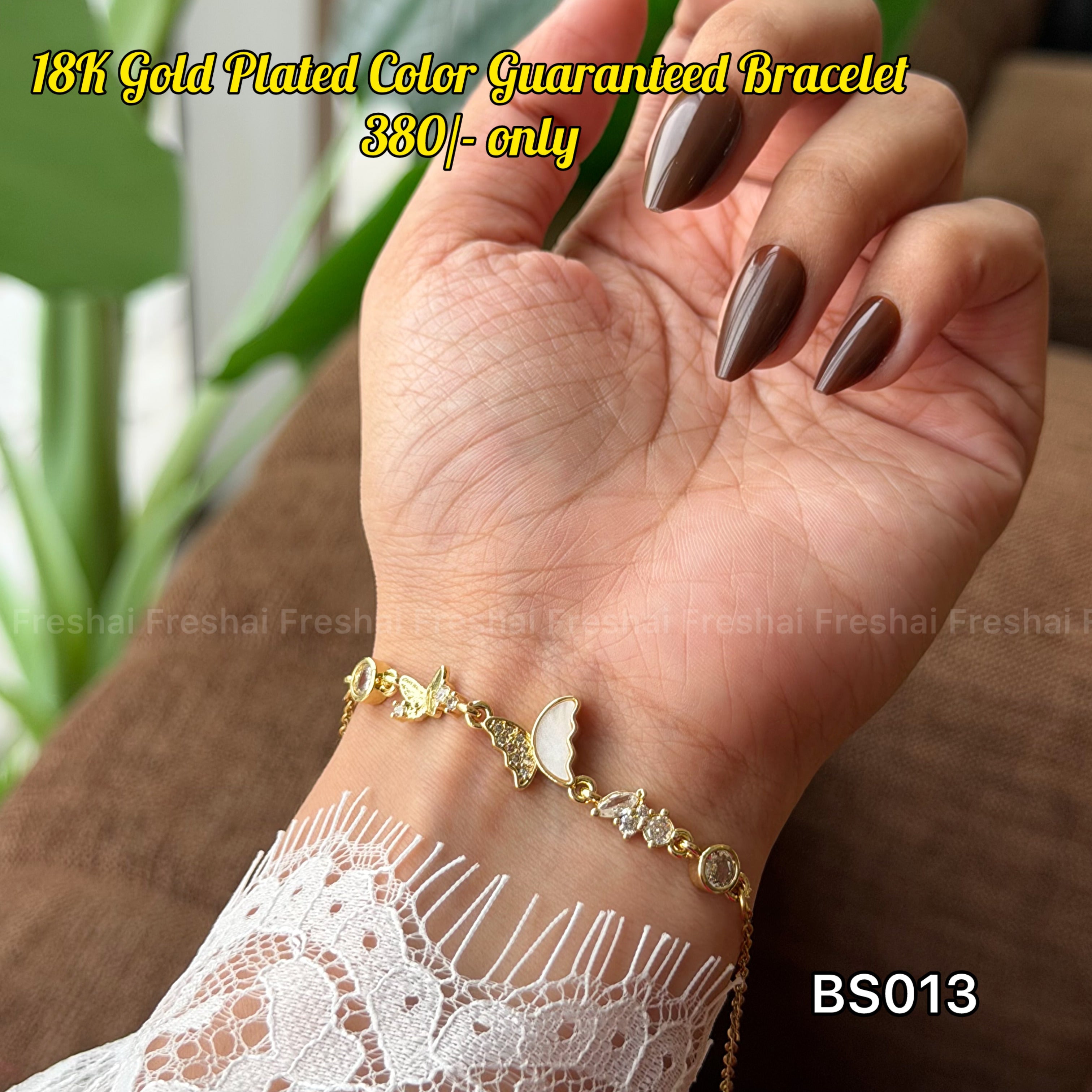 Crystal Butterfly & Shell Stainless Steel Bracelet