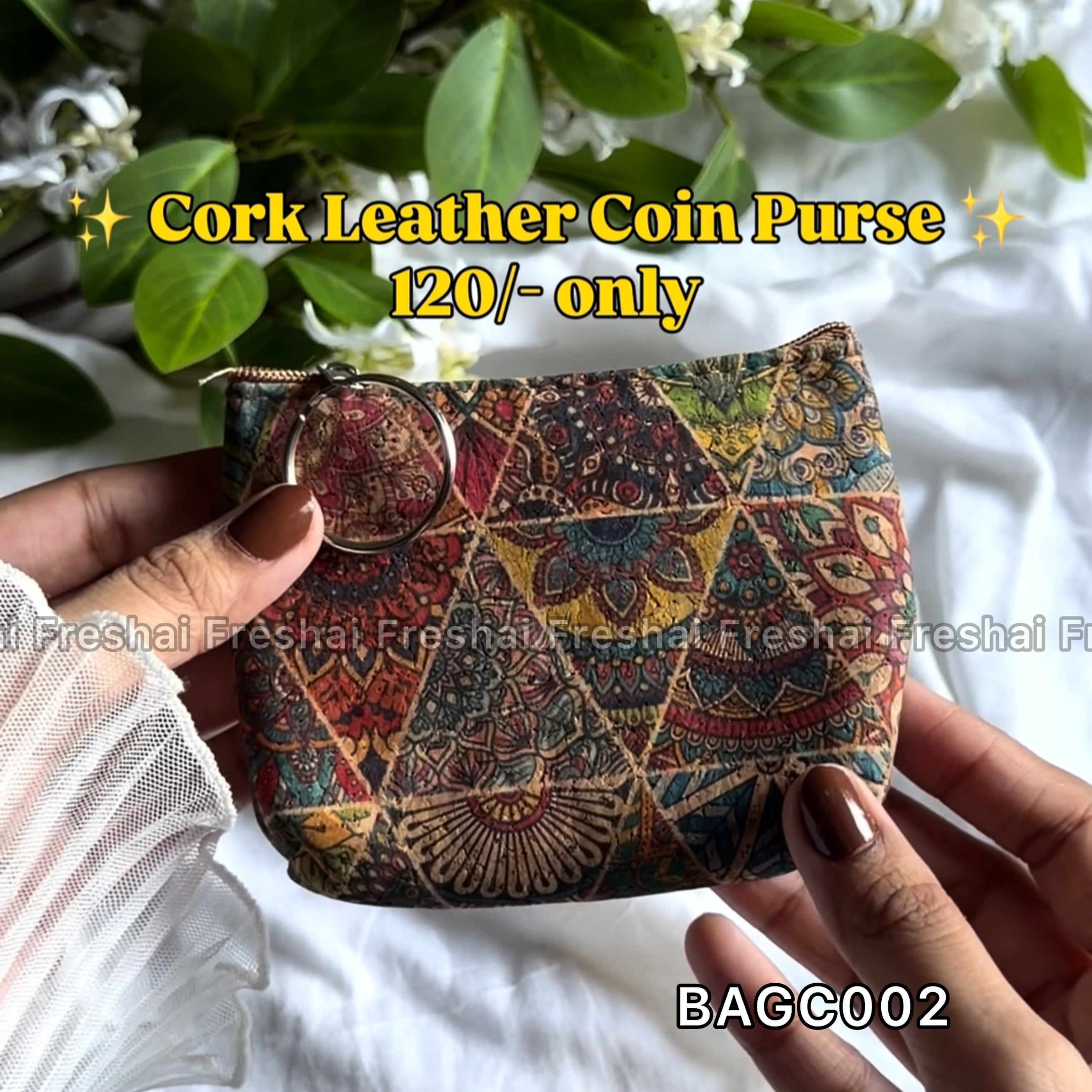 Mandala Print Cork Leather Coin Purse
