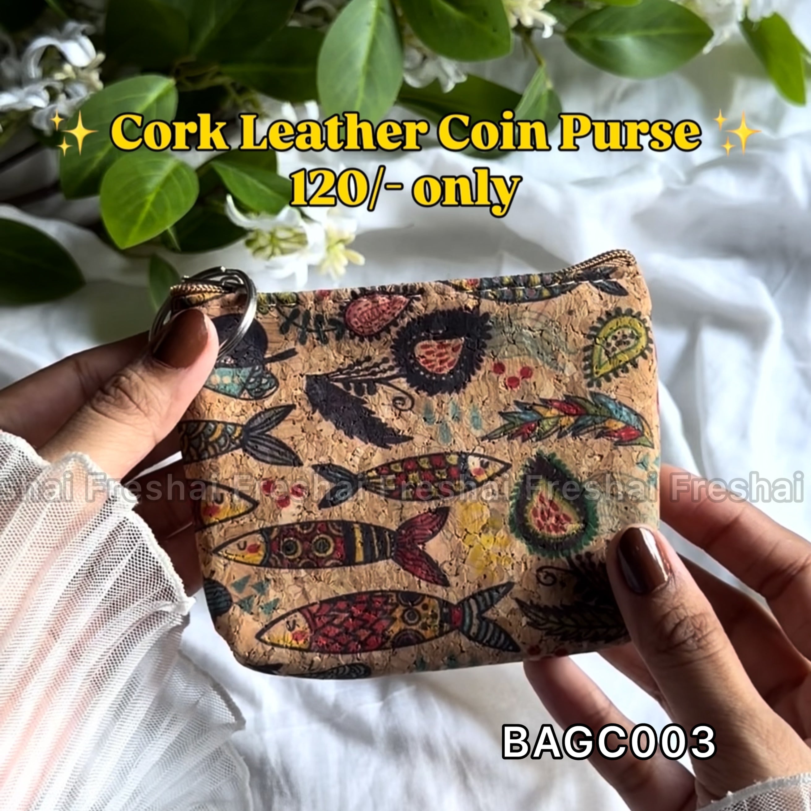 Fish Print Cork Leather Coin Purse