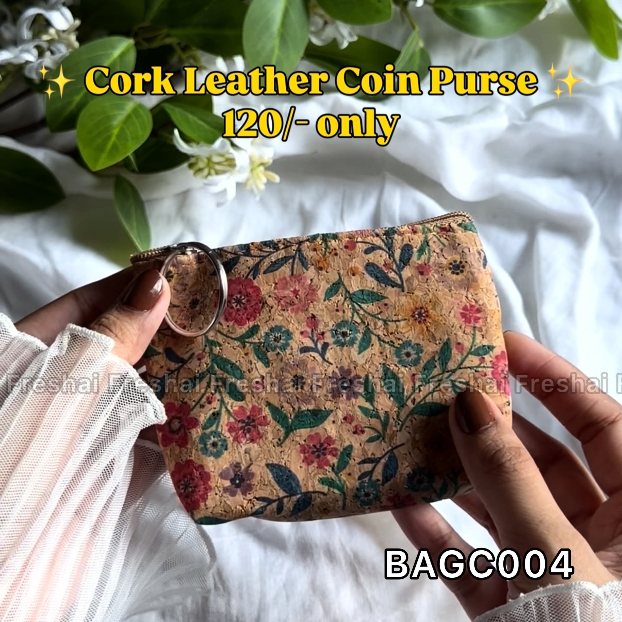 Floral Print Cork Leather Coin Purse