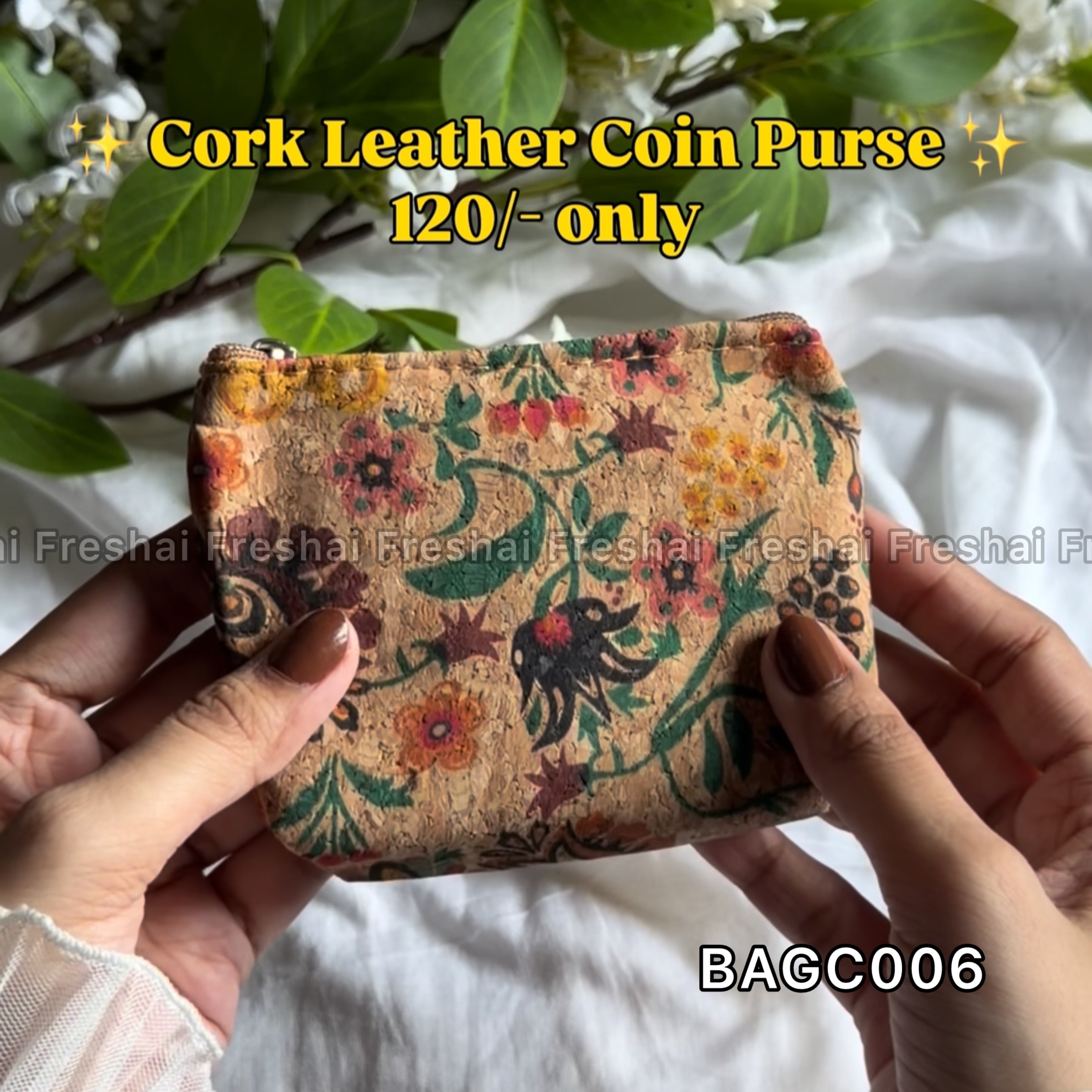Vintage Floral Cork Leather Coin Purse