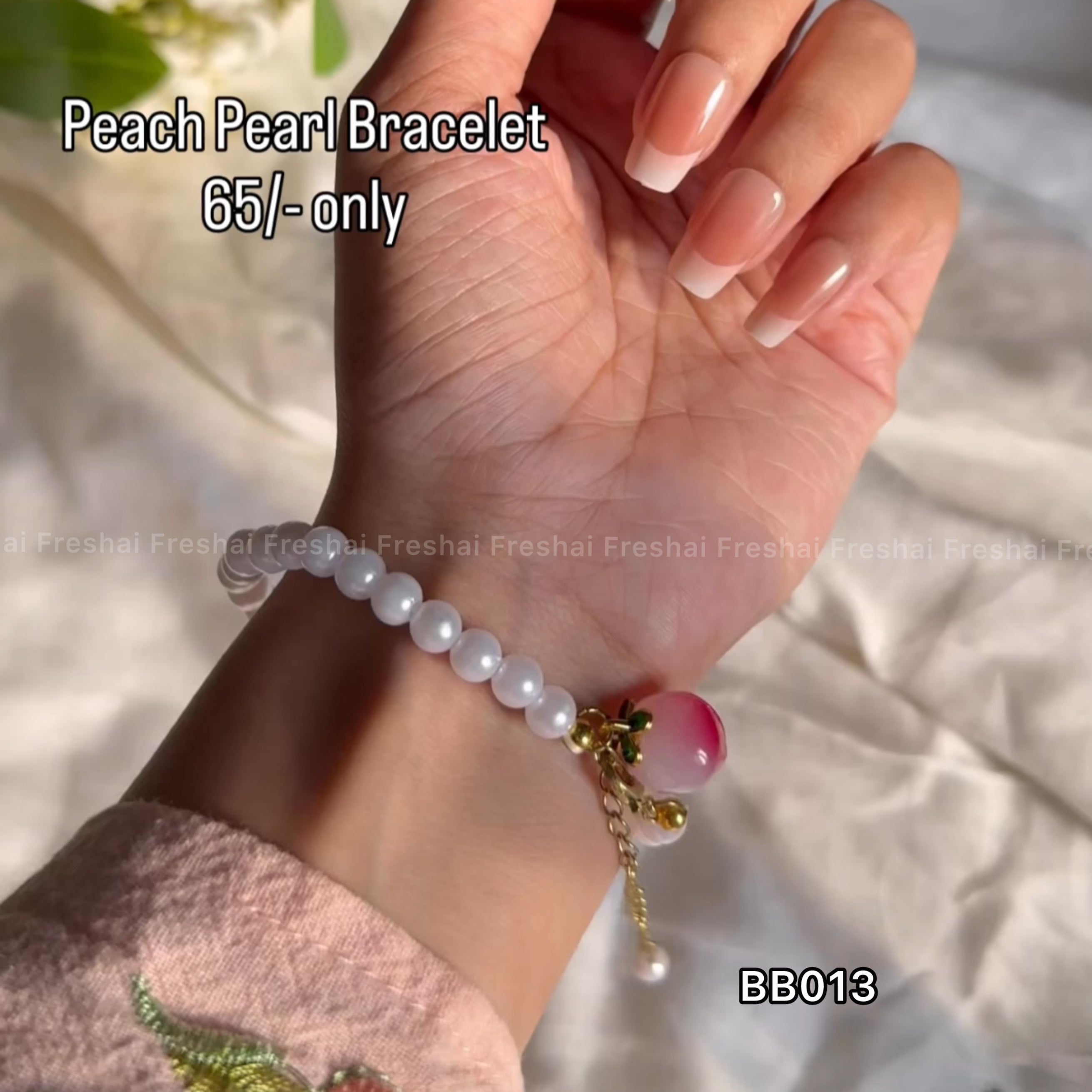 Peach Pearl Style Beaded Bracelet - Pink/White