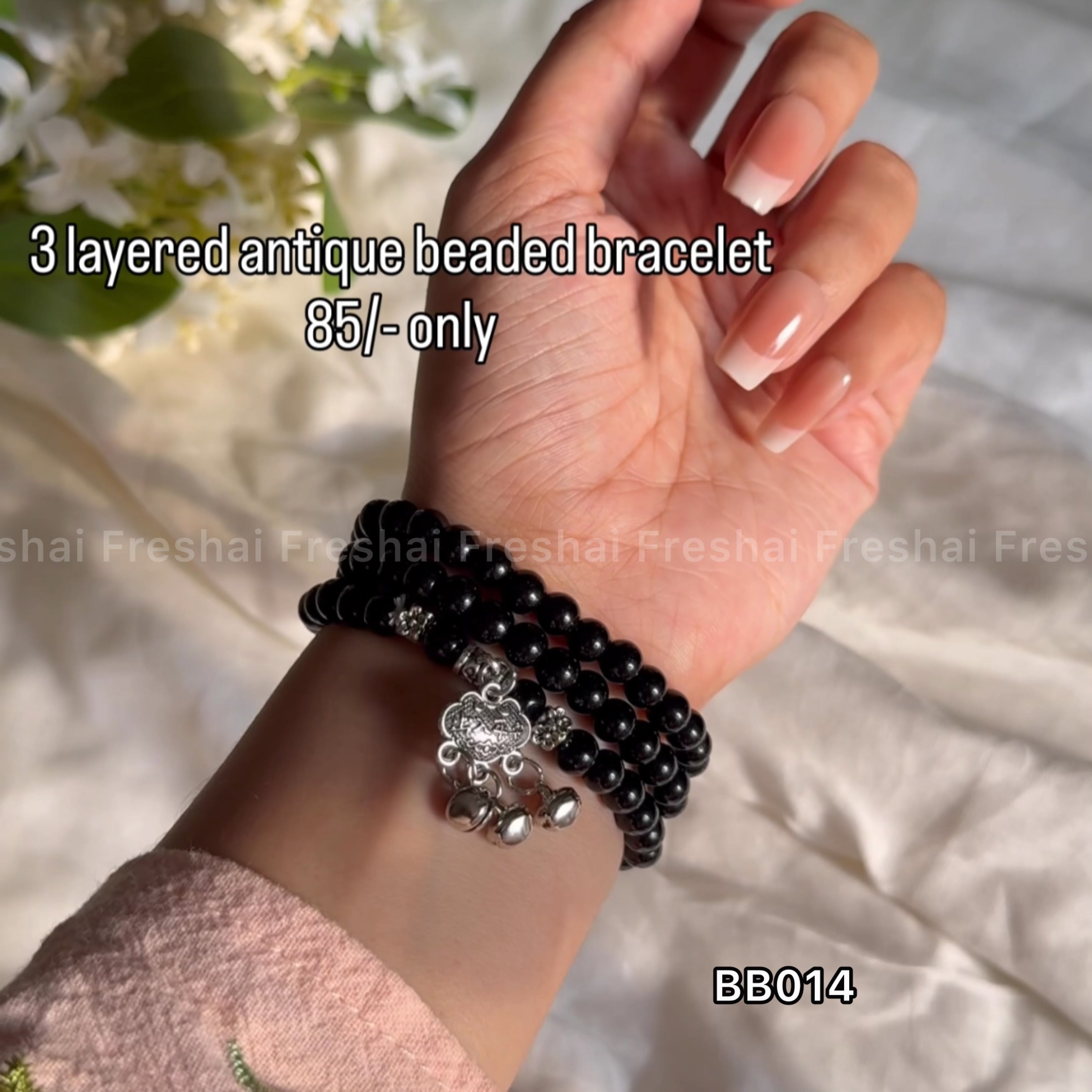 3 Layered Beaded Bracelet - Black