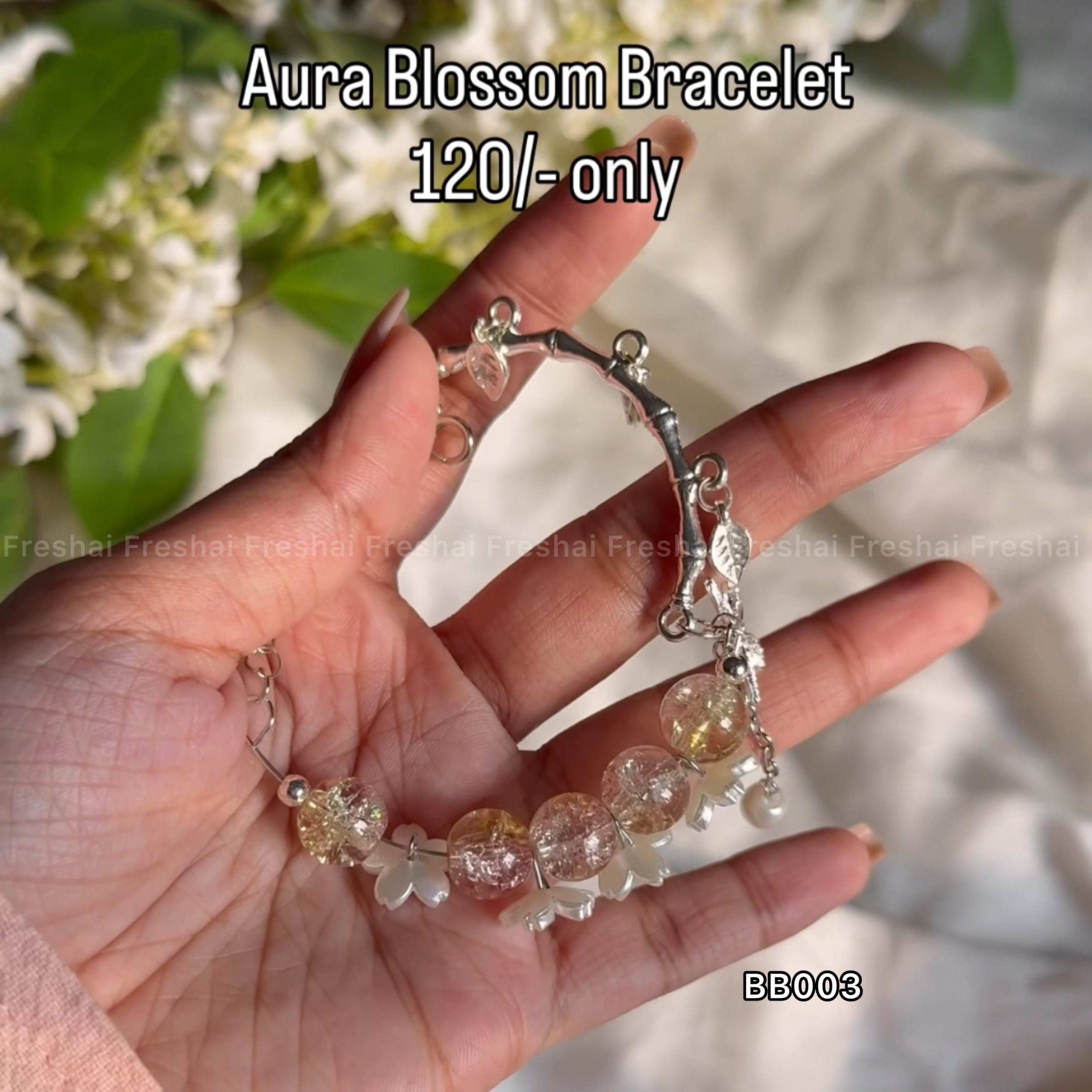 Champagne Aura Blossom Beaded Bracelet