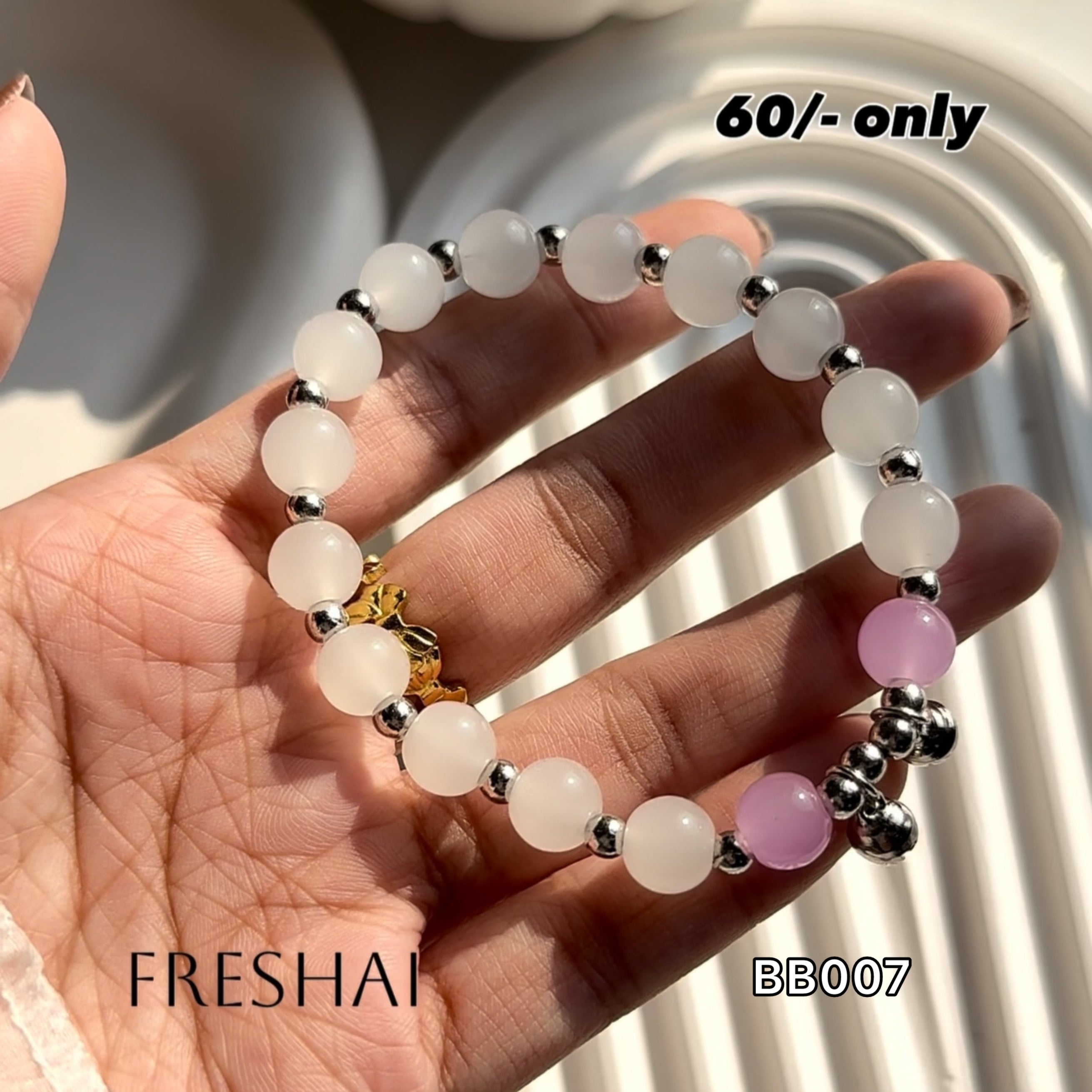 Jingle Beaded Bracelet - White/Pink