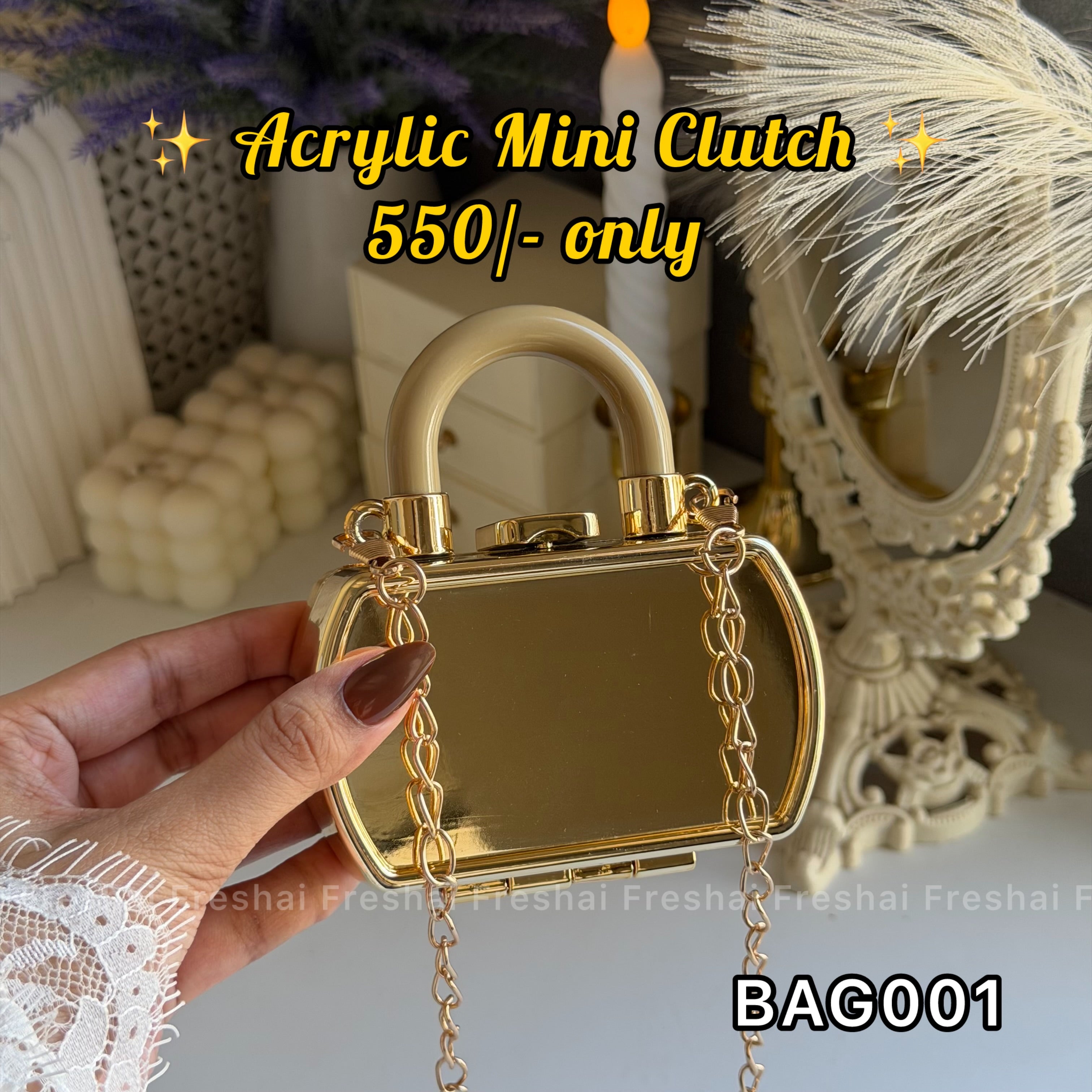 Gold Rectangular Acrylic Clutch Bag