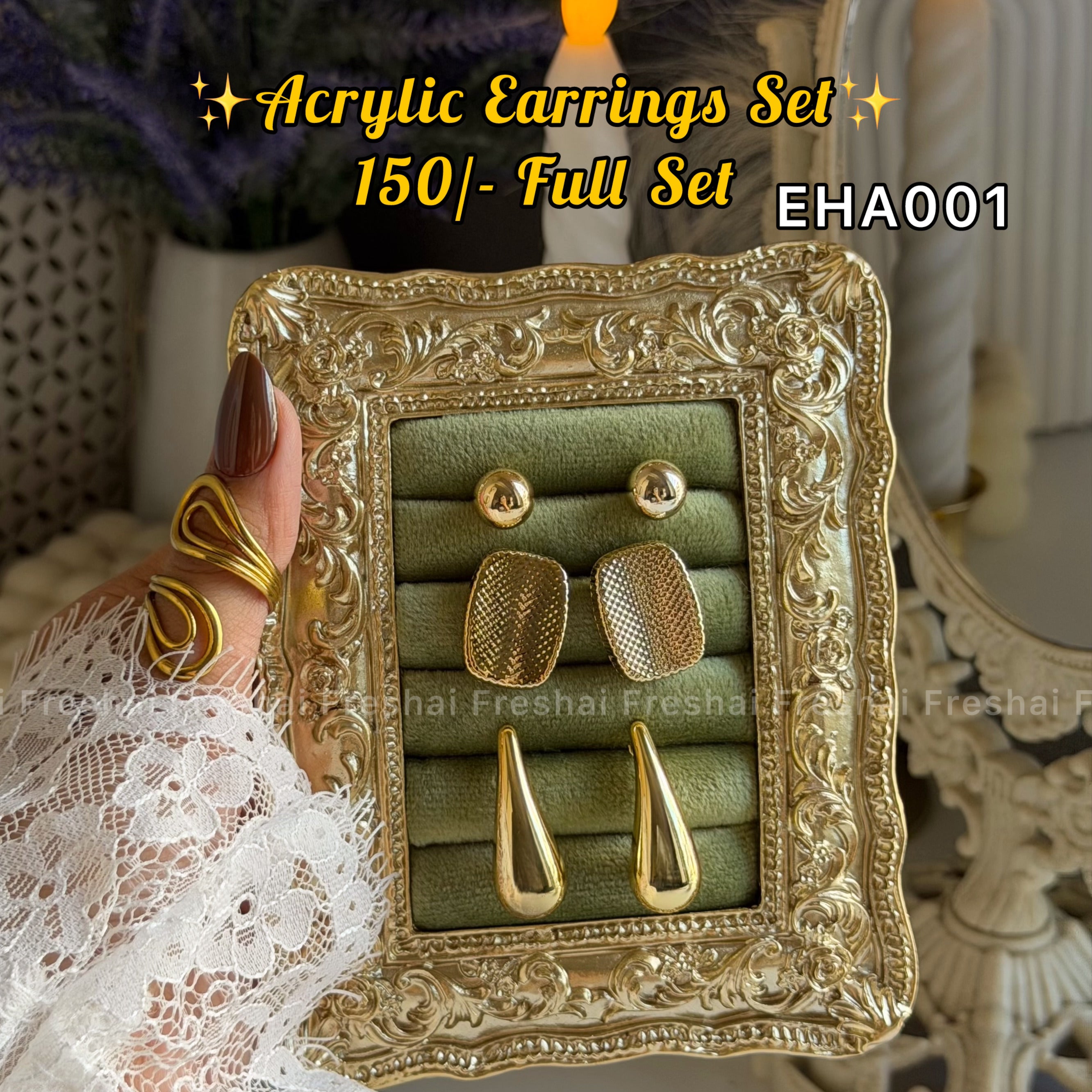 Gold Tone Acrylic Earrings Set