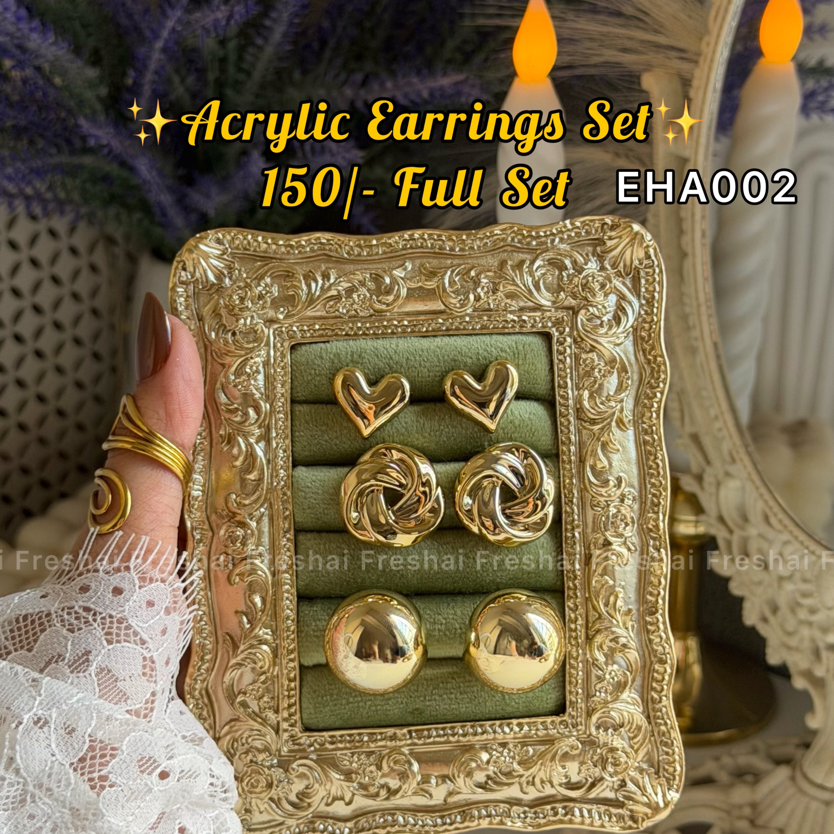 Gold Tone Acrylic Earrings Set