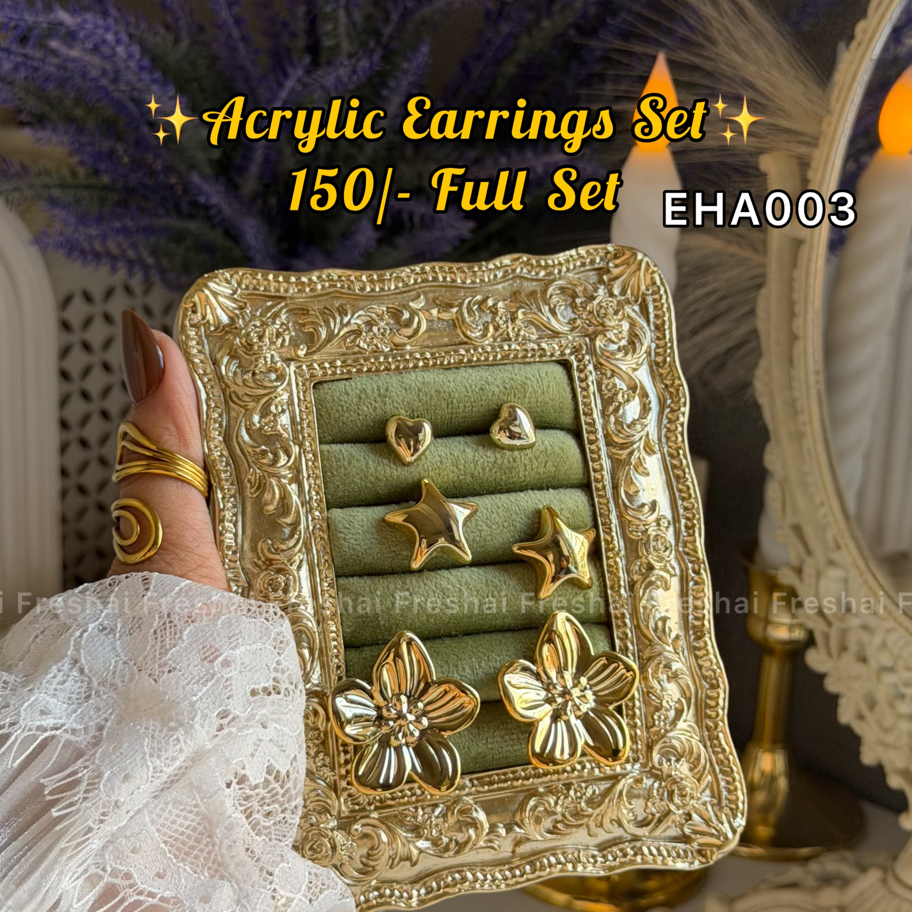 Gold Tone Acrylic Earrings Set