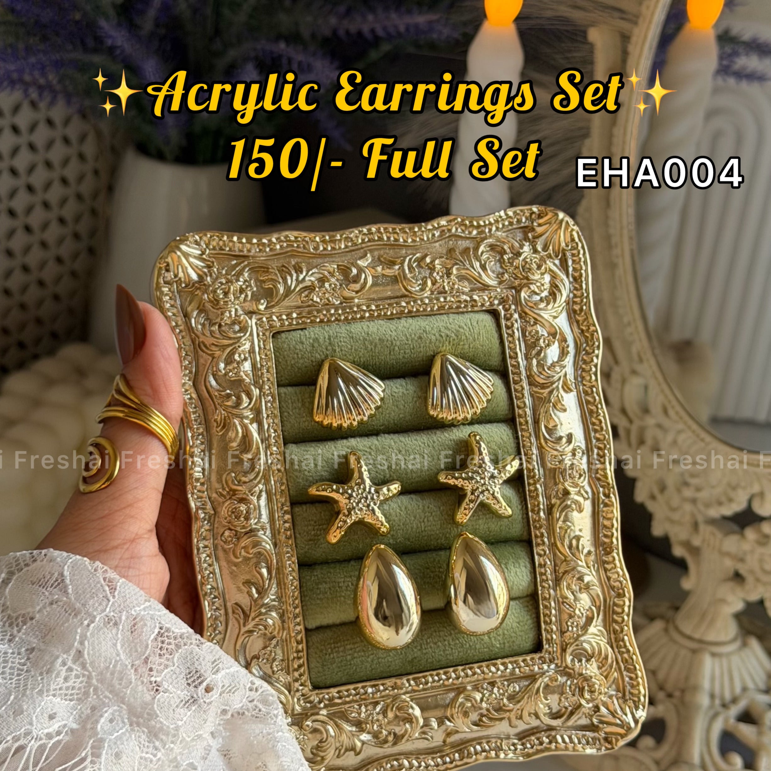 Gold Tone Acrylic Earrings Set