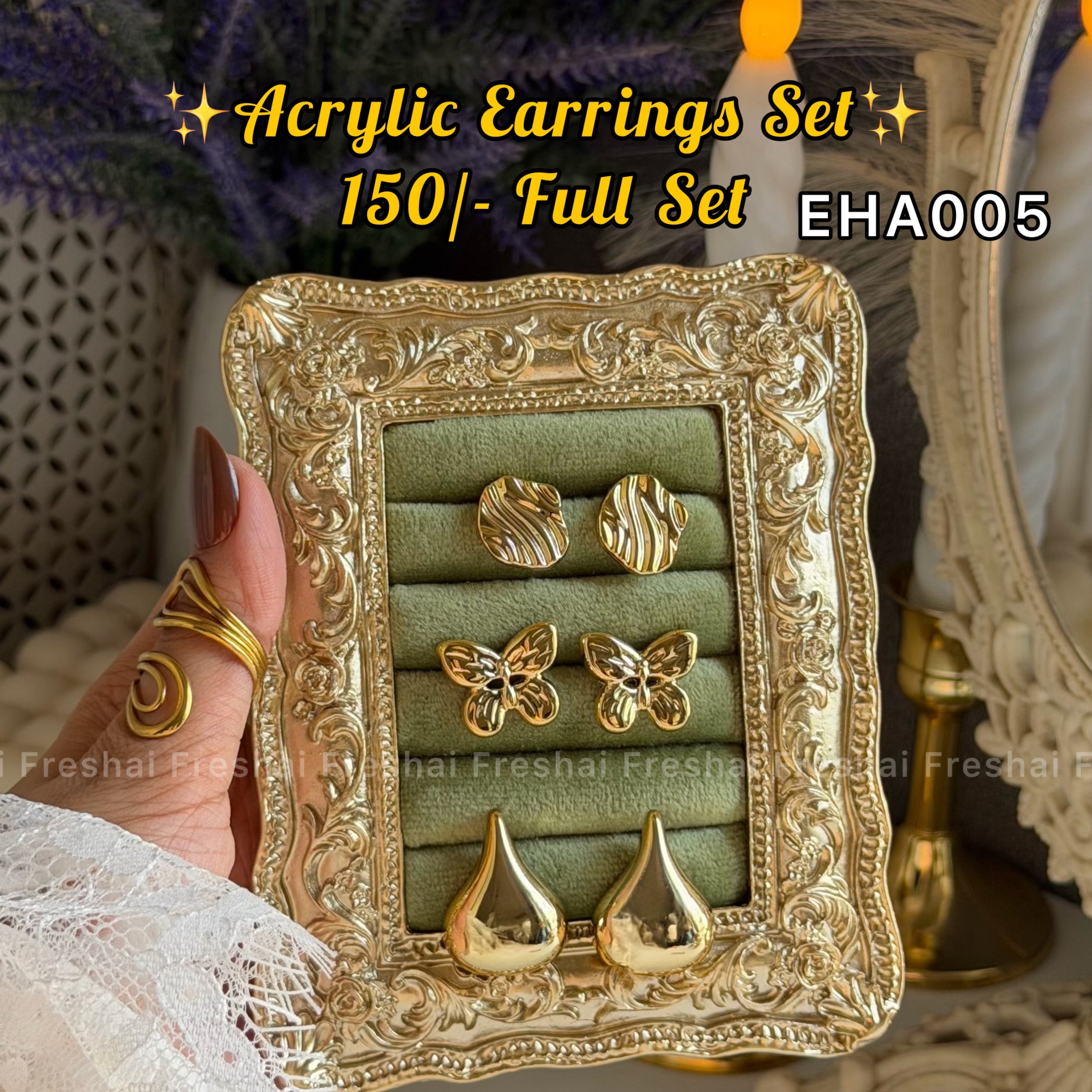 Gold Tone Acrylic Earrings Set